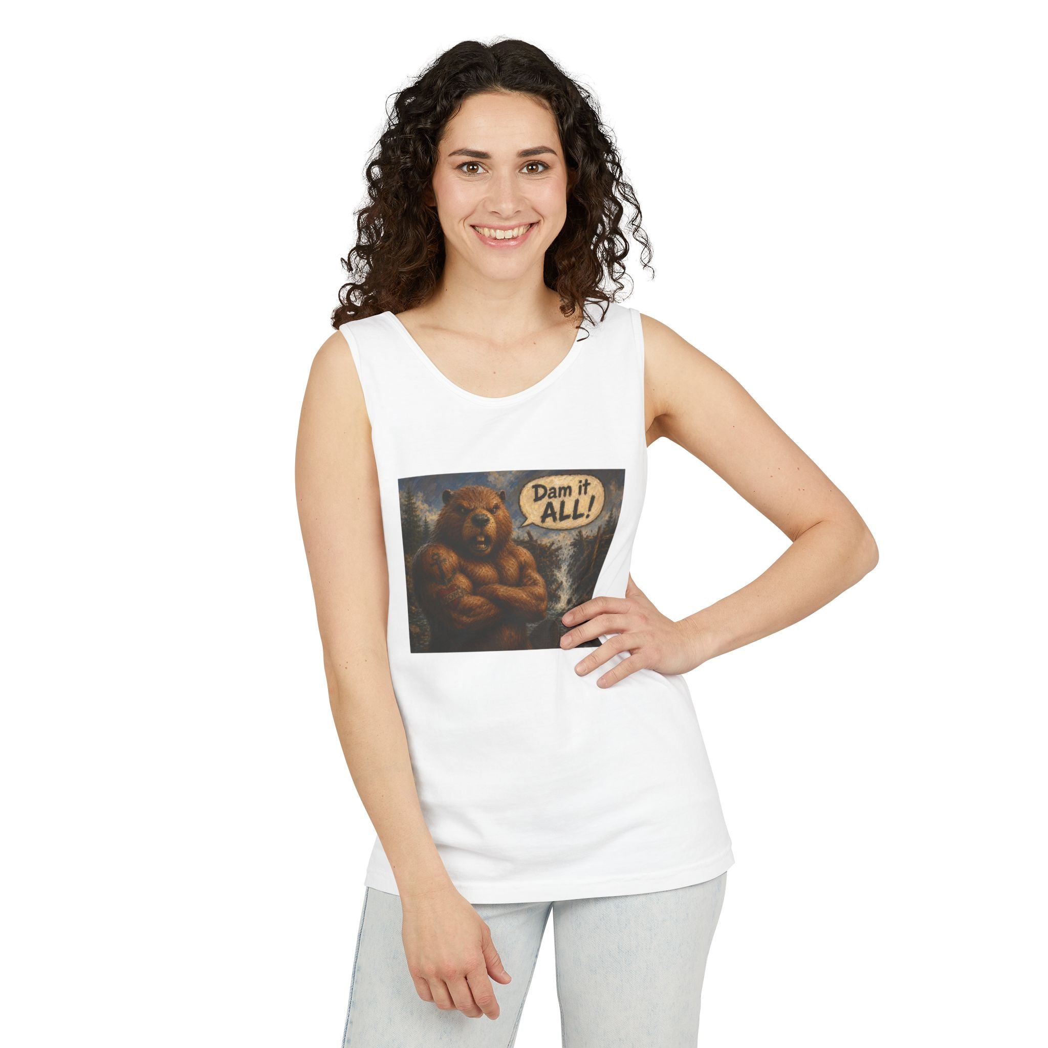 Big Beaver Graphic Tank Top — 'Dam It, All!' Vintage Wilderness Humor