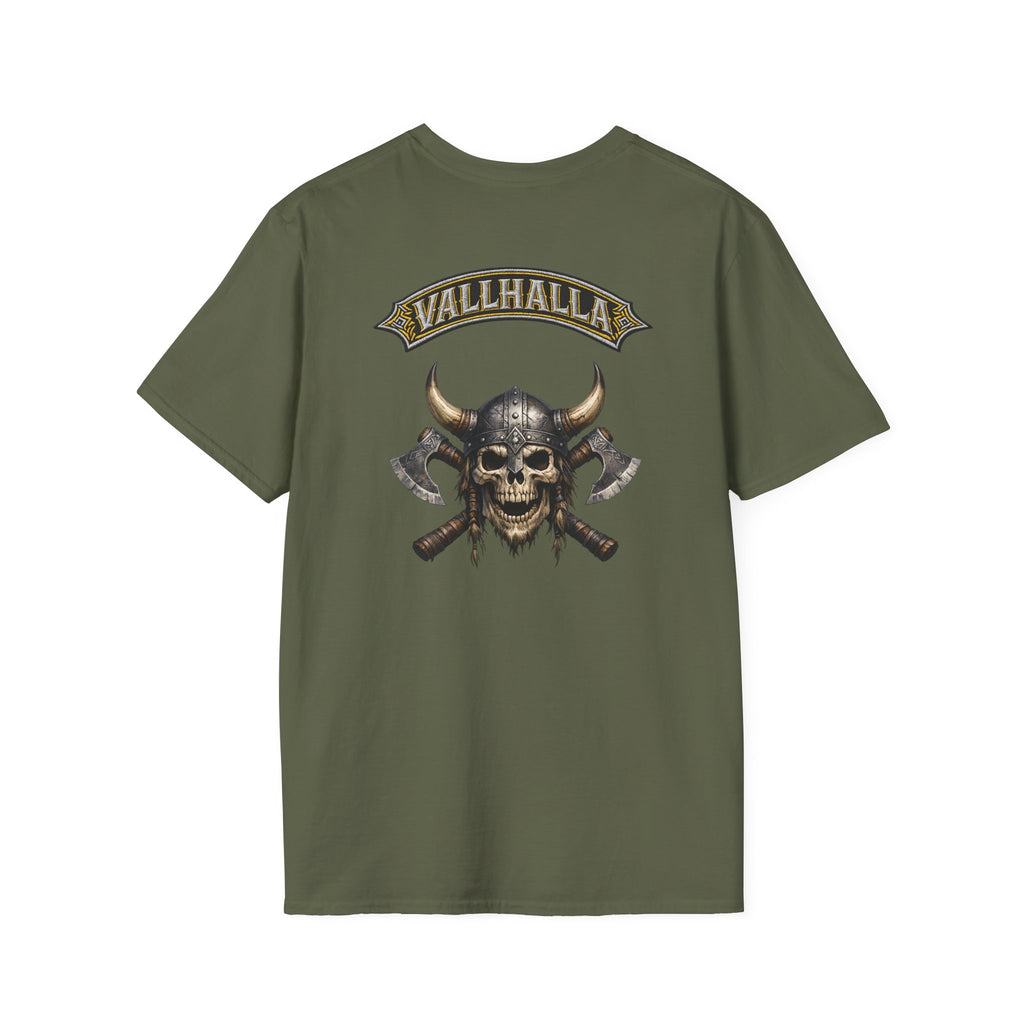 Valhalla Skull & Crossed Axes T-Shirt — Viking Pirate Chest Logo