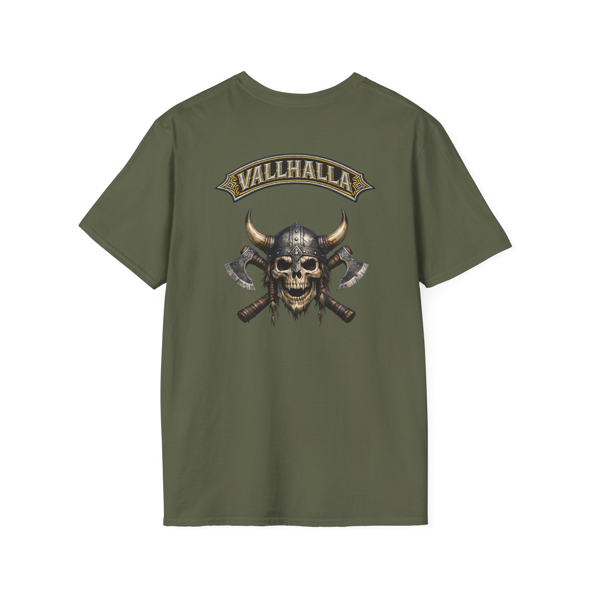 Valhalla Skull & Crossed Axes T-Shirt — Viking Pirate Chest Logo