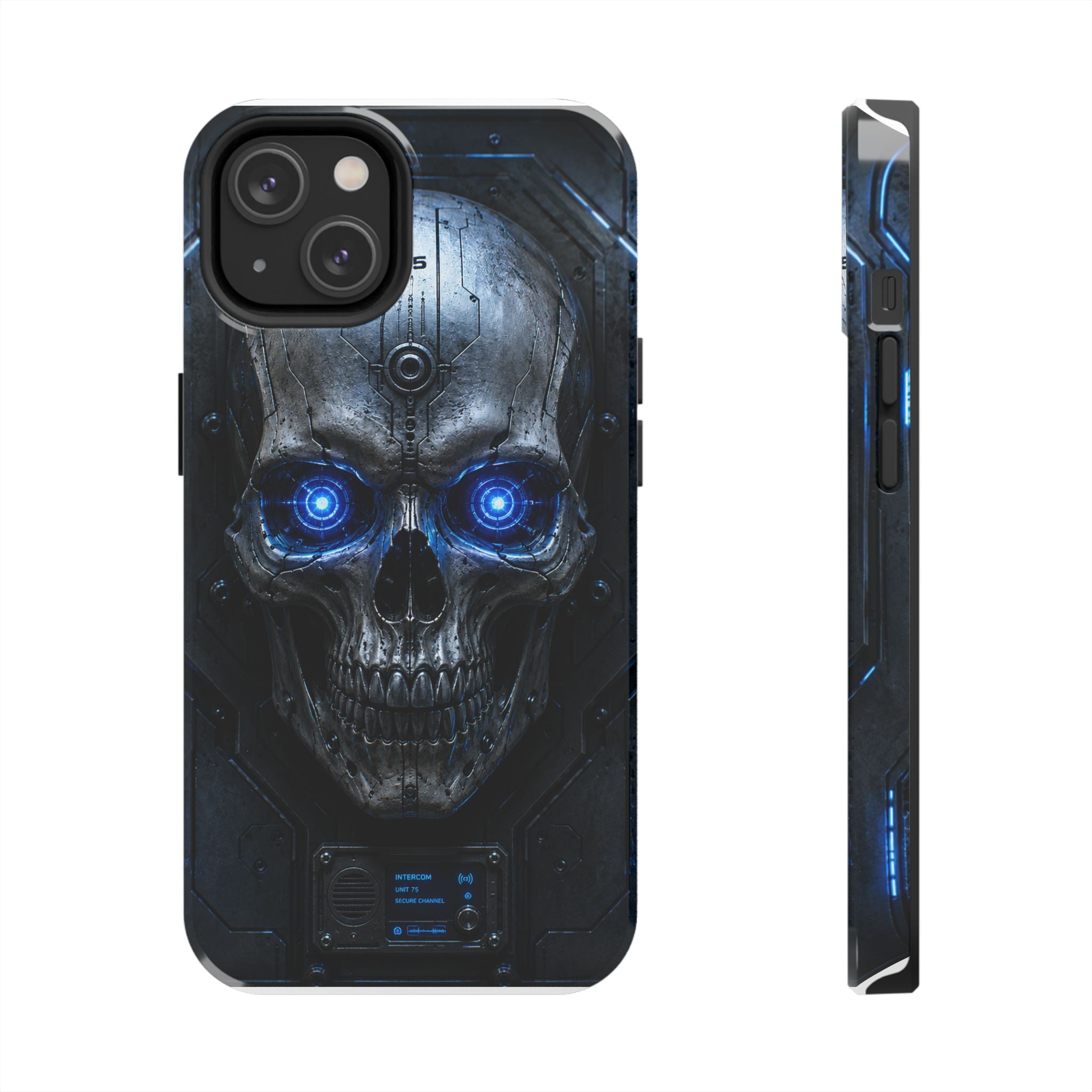 Cyber Skull Tough Phone Case — Blue LED Scary Robot Skull iPhone Case