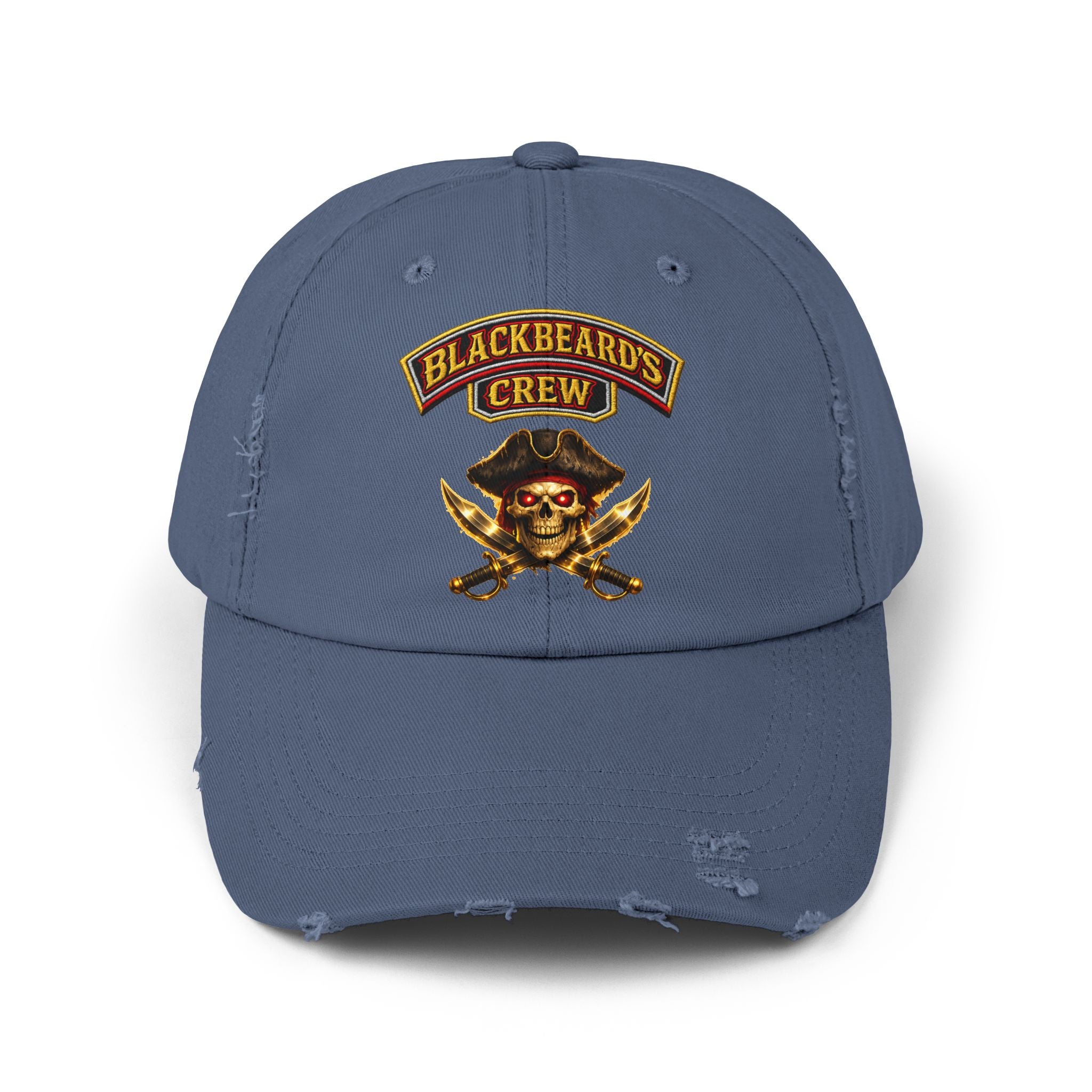 Blackbeard's Crew Distressed Baseball Cap — Pirate Skull Patch Hat