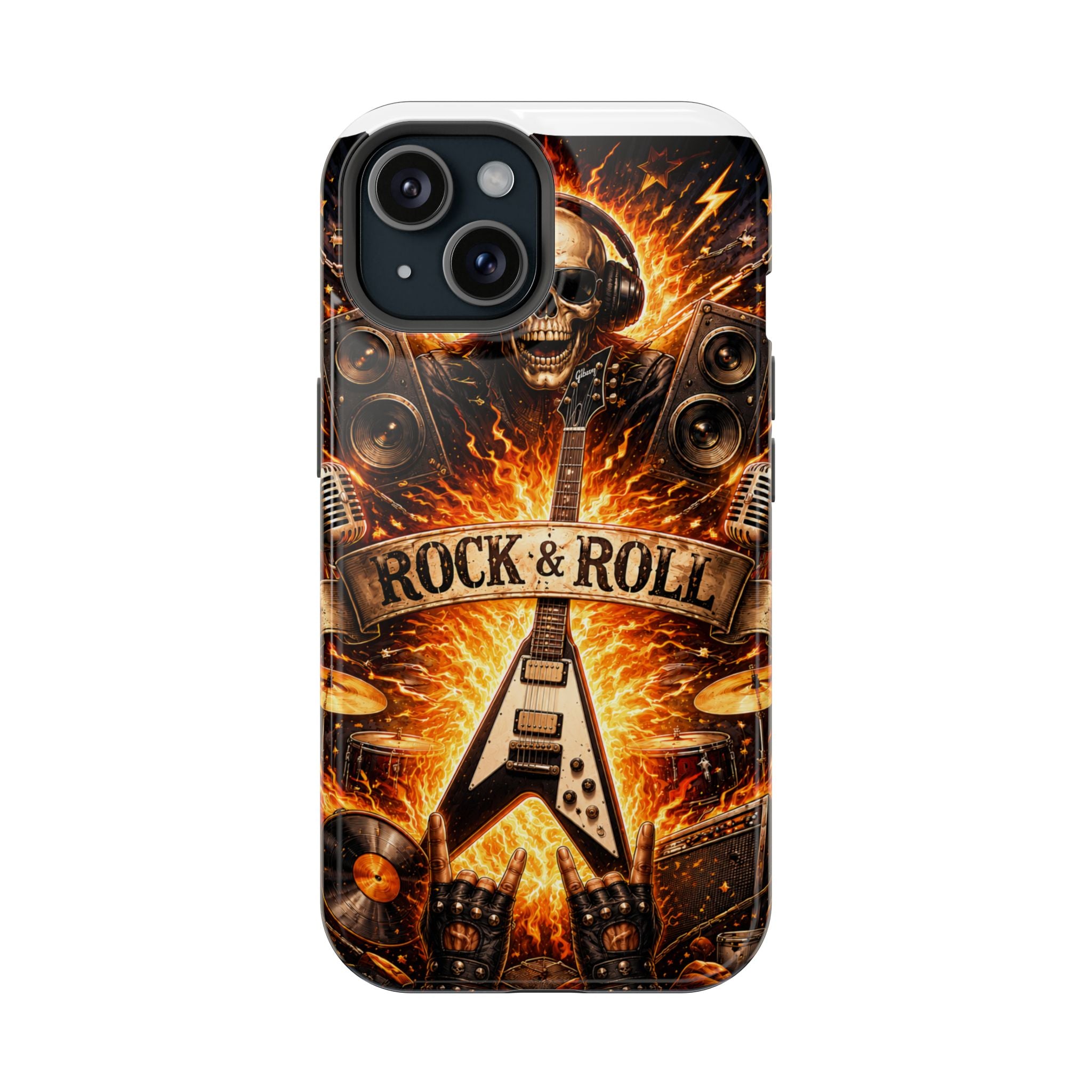 Rock & Roll Skull Guitar Phone Case — Magnetic Impact-Resistant
