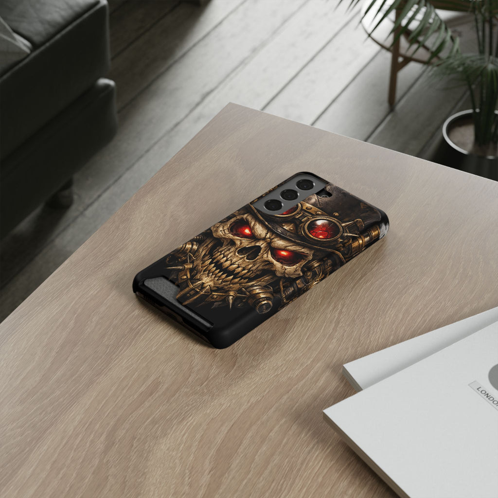Skull Goggles Card Wallet Phone Case — Steampunk Red-Eye Armor