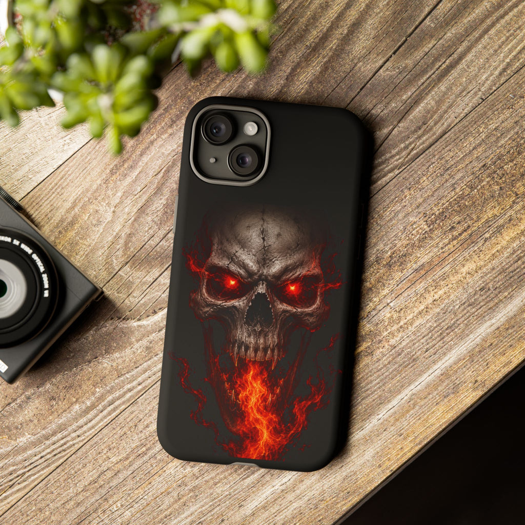 Flaming Skull Tough Case — Heavy-Duty Phone Case with Red-Eye Skull Design