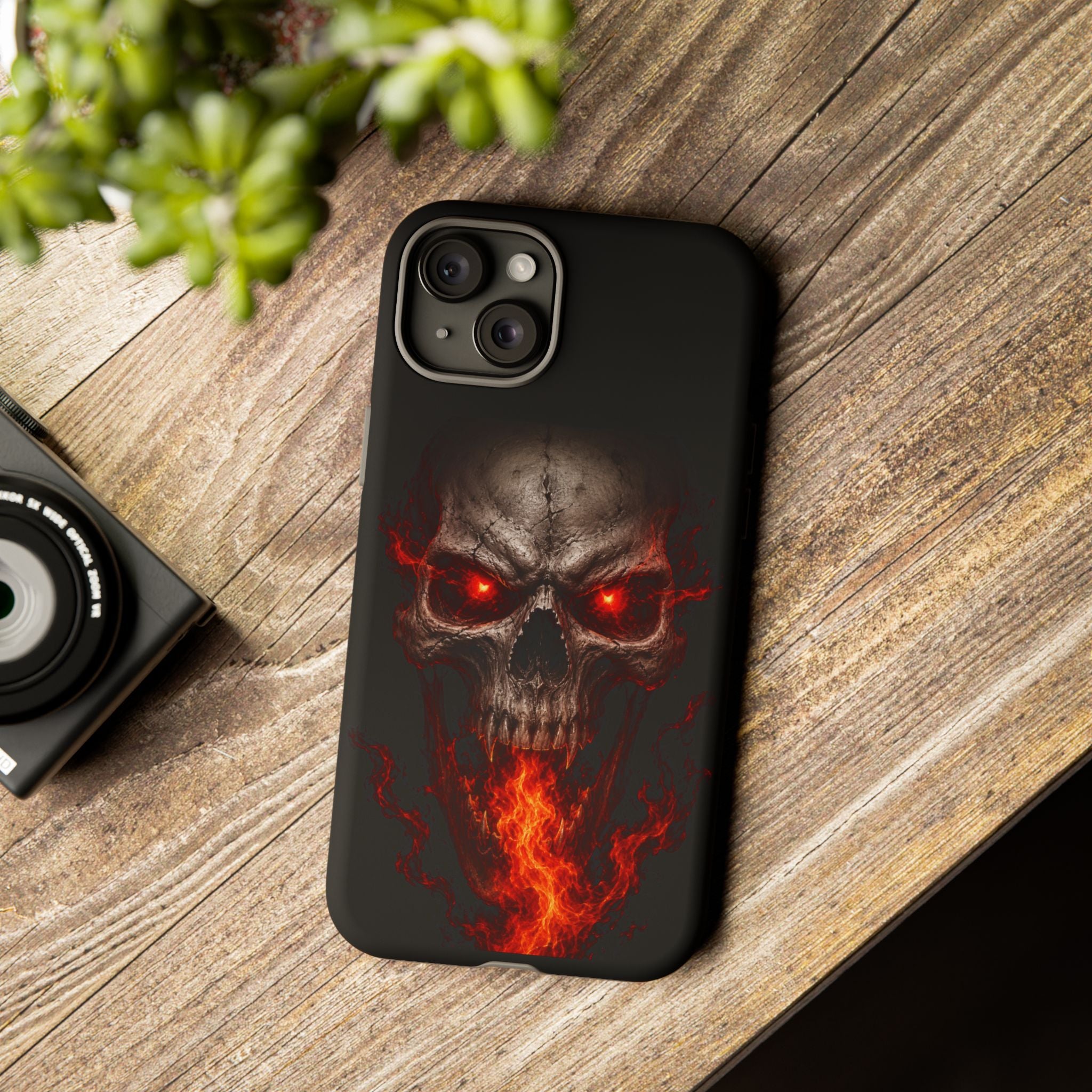 Flaming Skull Tough Case — Heavy-Duty Phone Case with Red-Eye Skull Design