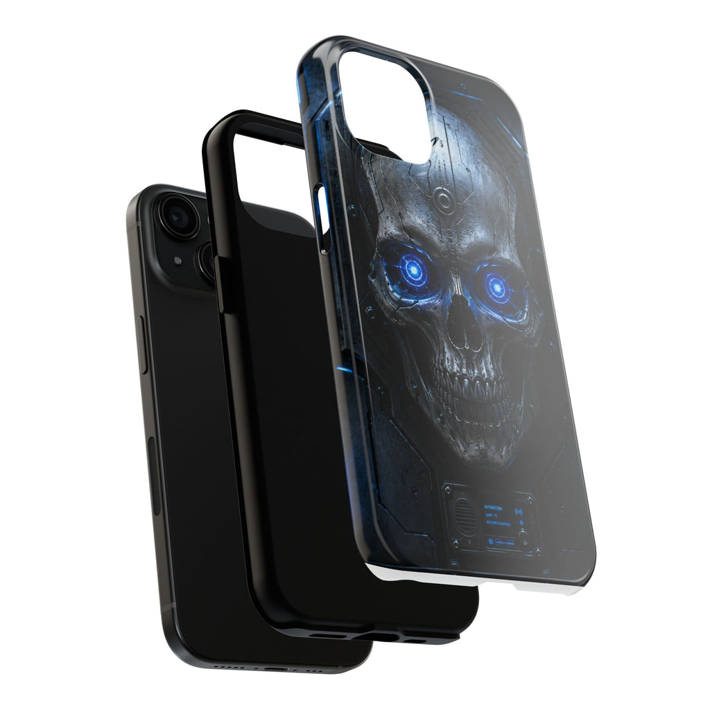 Cyber Skull Tough Phone Case — Blue LED Scary Robot Skull iPhone Case