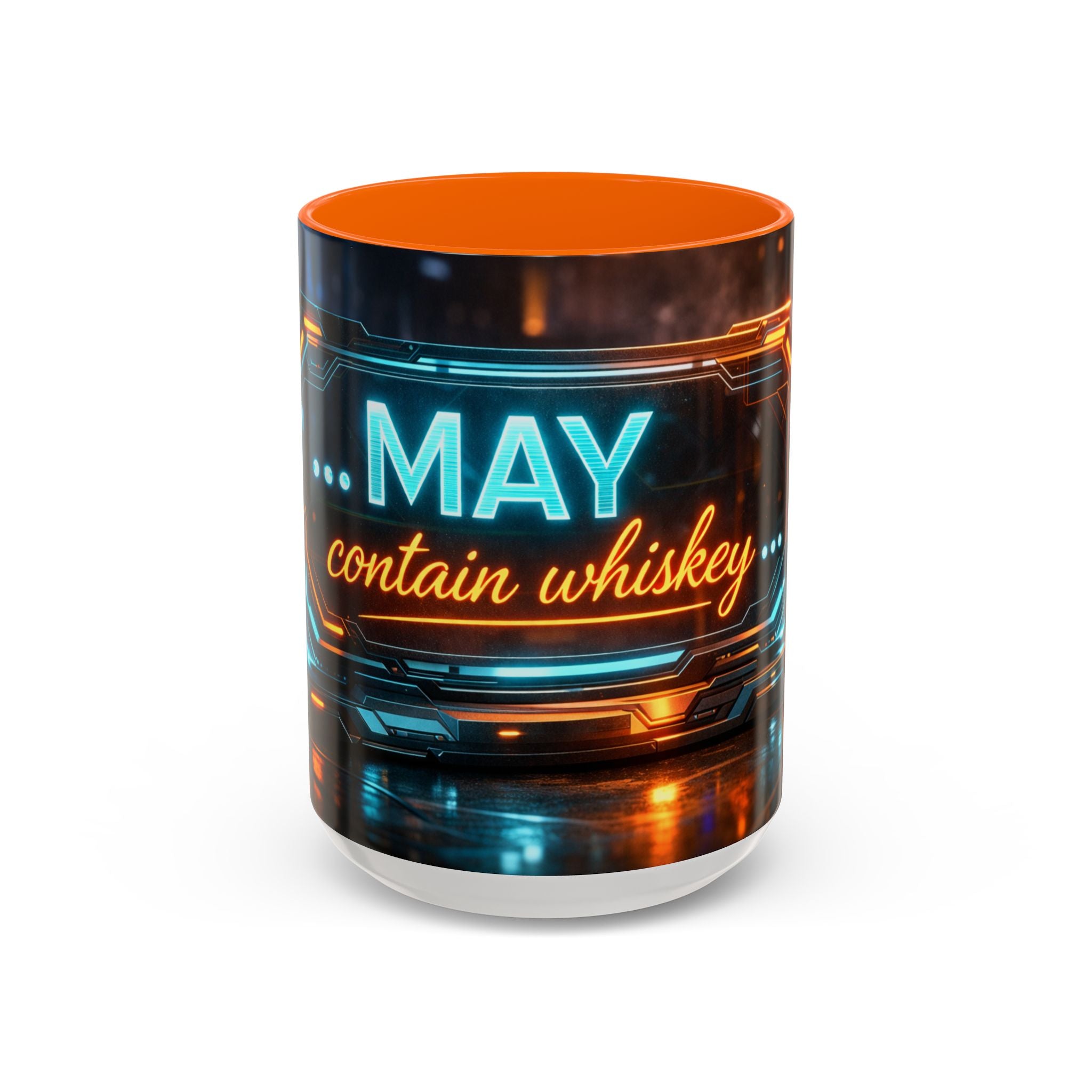 Coffee Mug — Neon Sign “May Contain Whiskey” Accent Mug (11/15 oz)