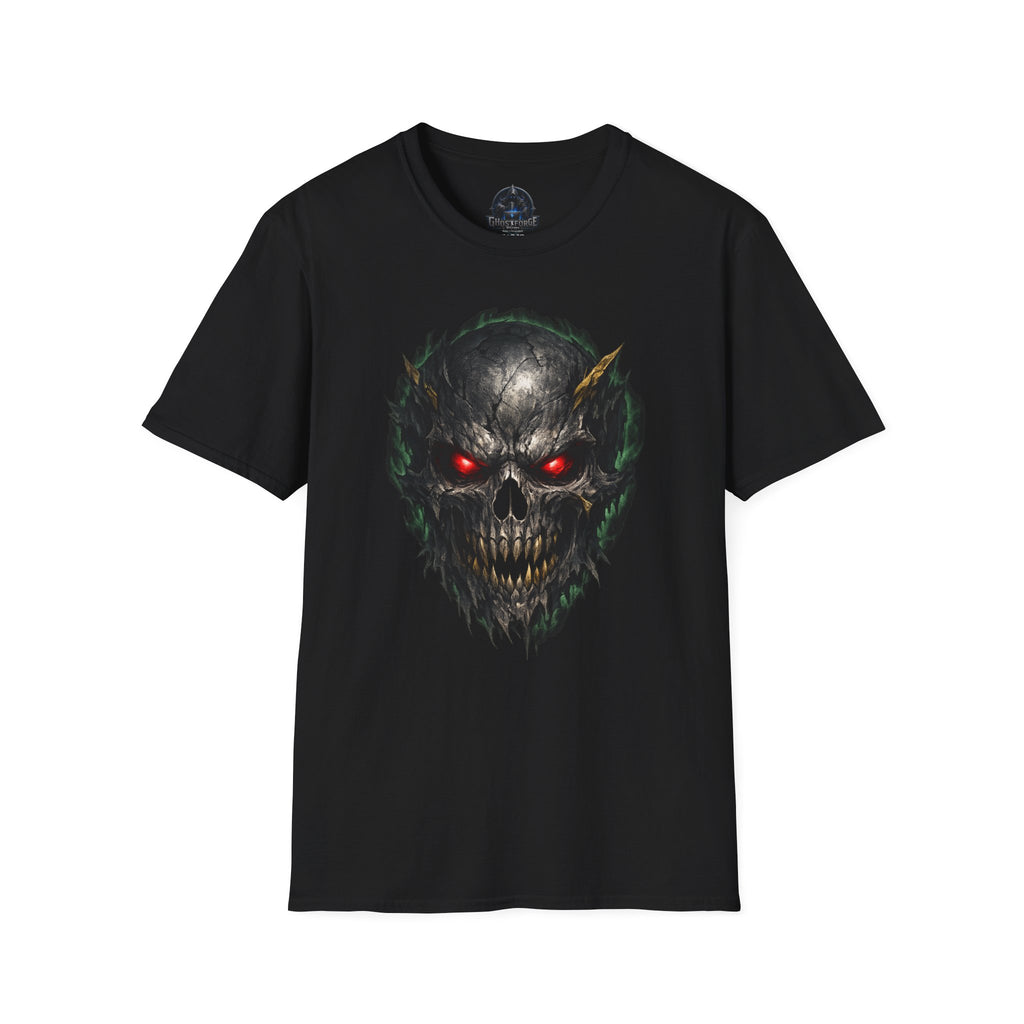 Angry Skull T-Shirt with Red Glowing Eyes — Gothic Horror Graphic Tee