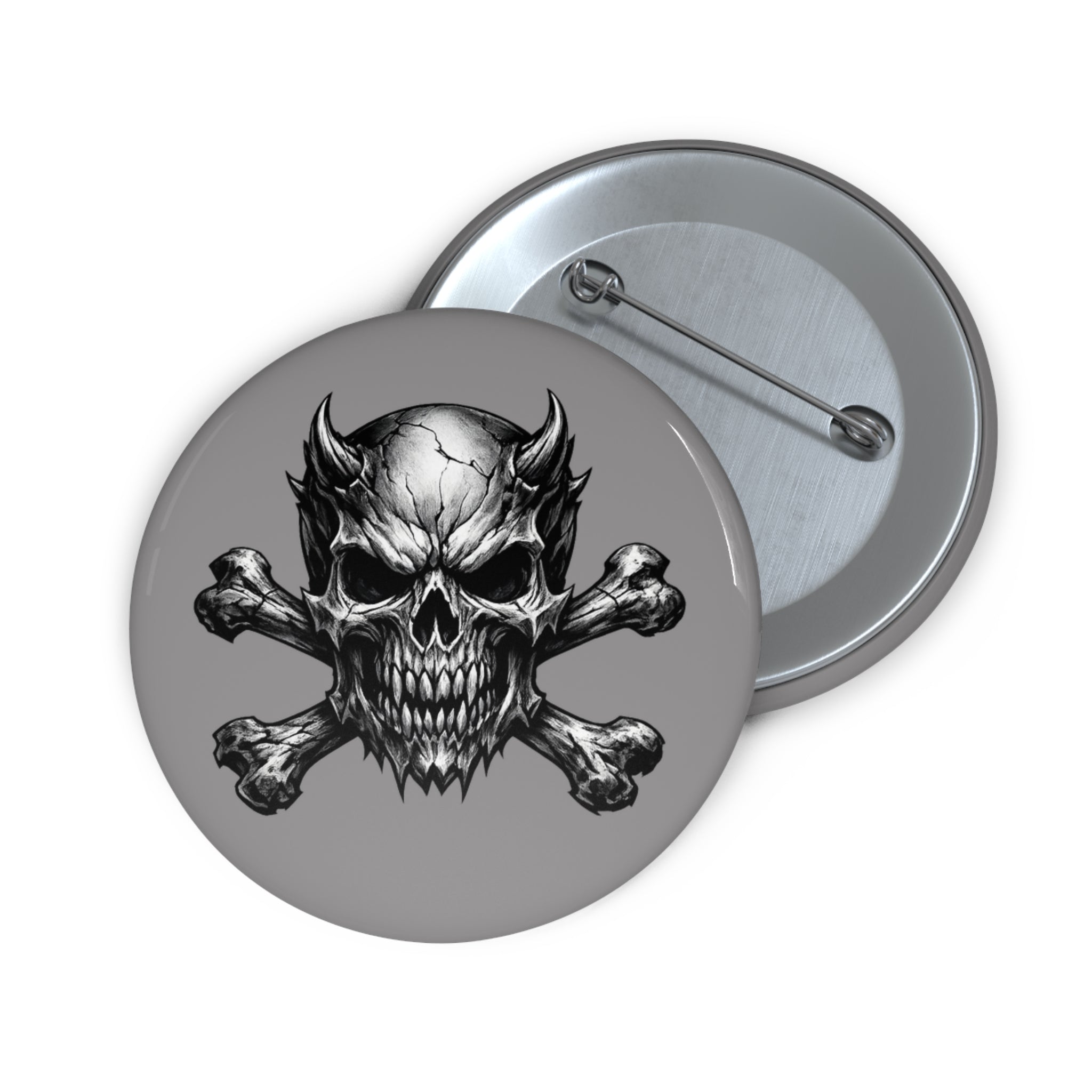 Evil Skull & Crossbones Pin Button — Gothic Metal Jacket Badge