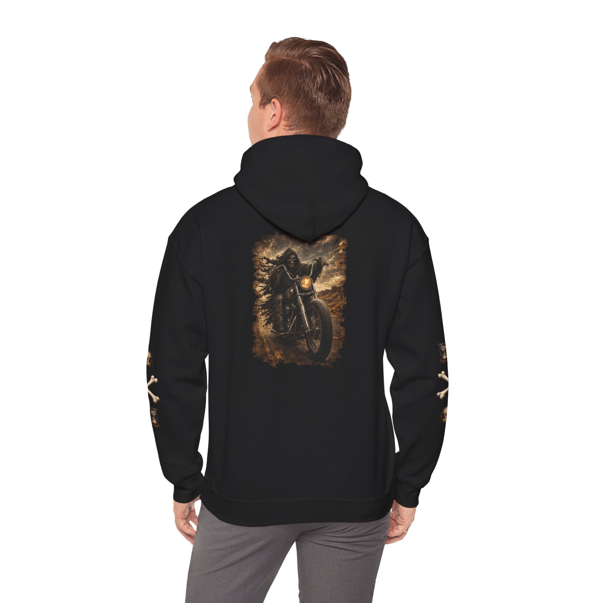 Premium Motorcycle Hoodie - "Time Wasted Is Time Lost" Skull & Crossbones Biker Pullover