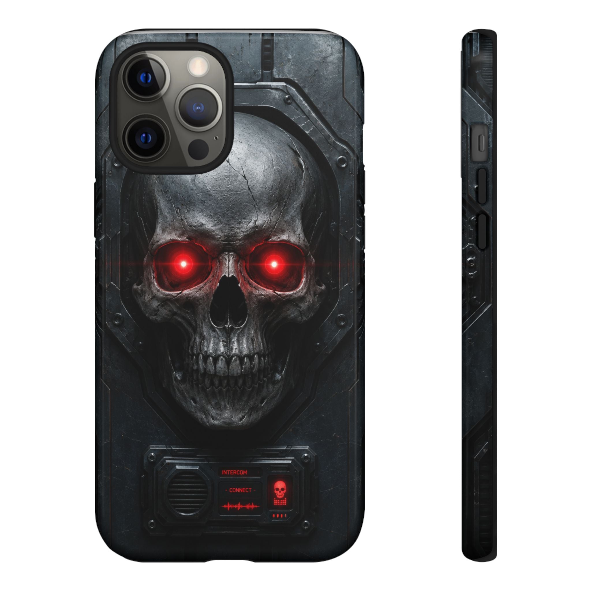 Skull Sentinel Phone Case — Red-Eyed Tactical Skull Protective Case