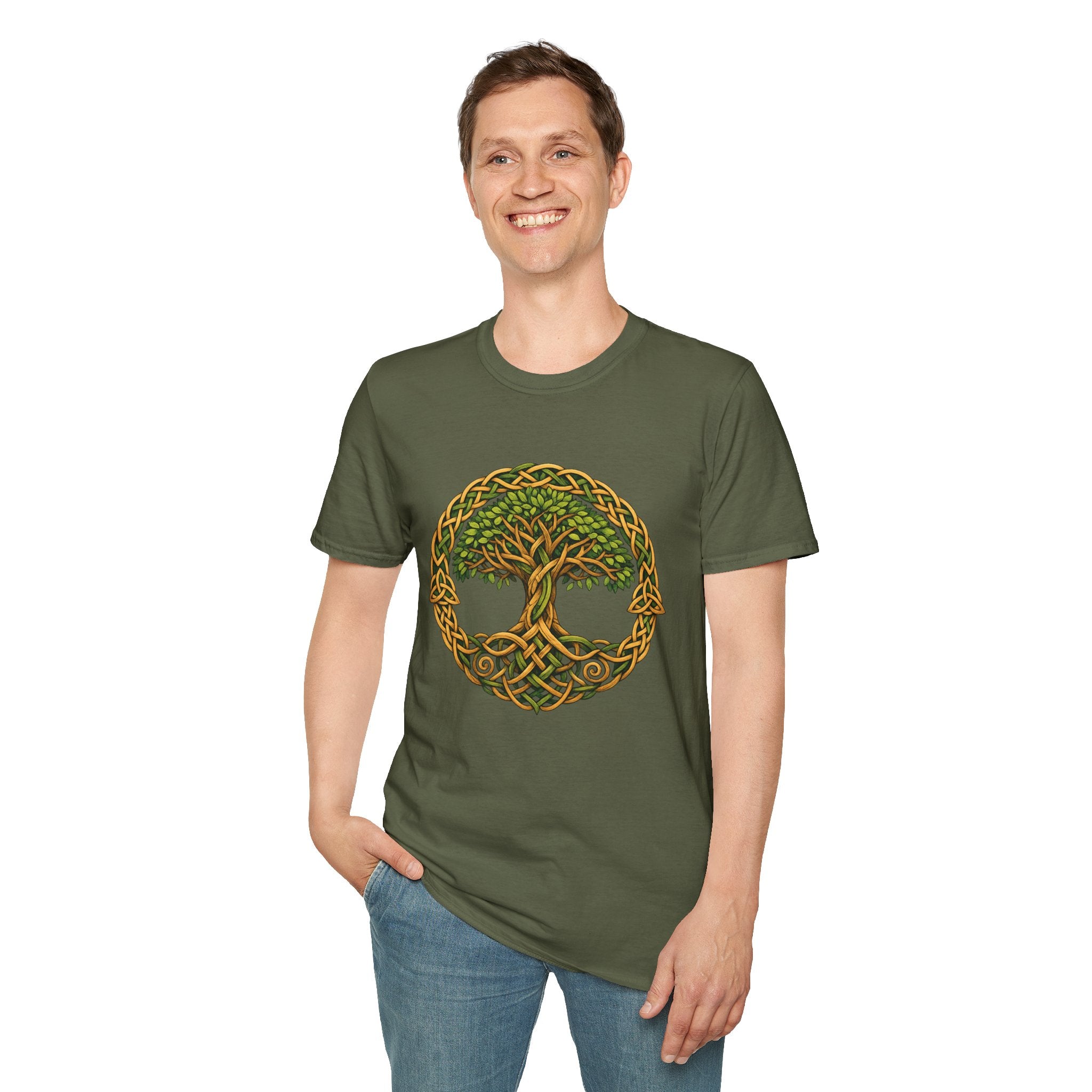 Celtic Tree of Life T-Shirt — Green Knotwork Spiritual Nature Tee