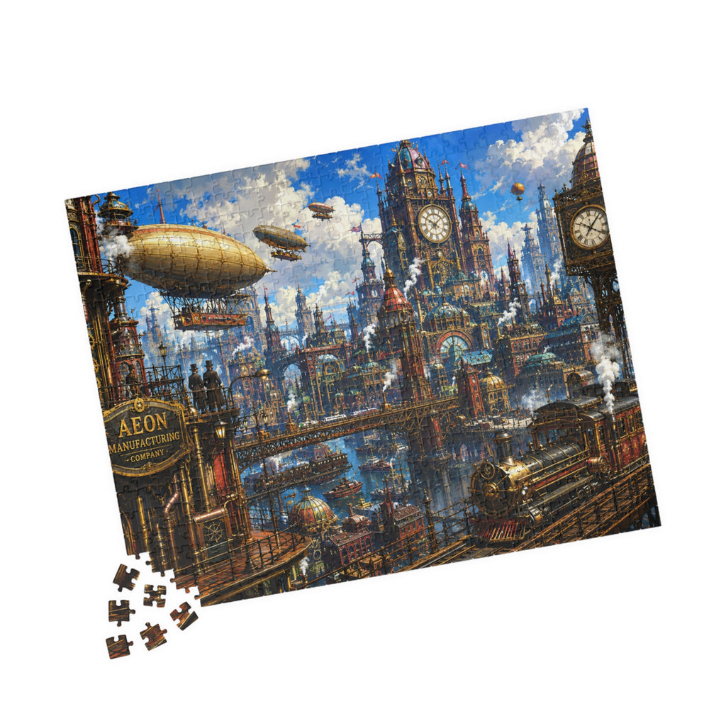 Steampunk Airship City Jigsaw Puzzle — 252/520/1014-Piece Scenic Puzzle