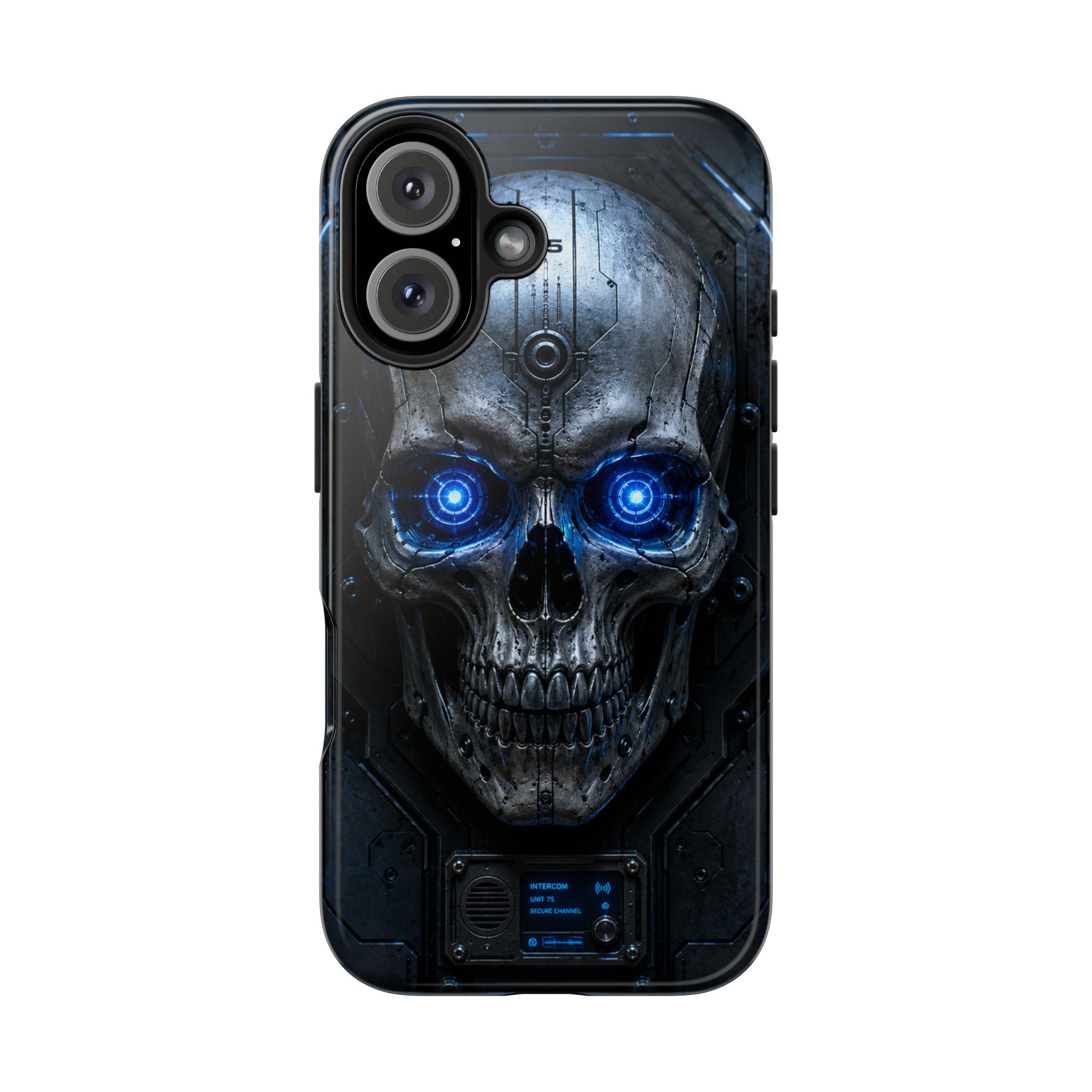 Cyber Skull Tough Phone Case — Blue LED Scary Robot Skull iPhone Case