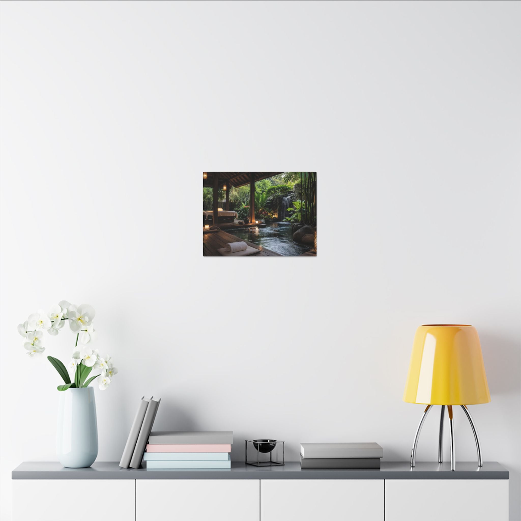 Spa Retreat Canvas Print — Tropical Waterfall Relaxation Wall Art