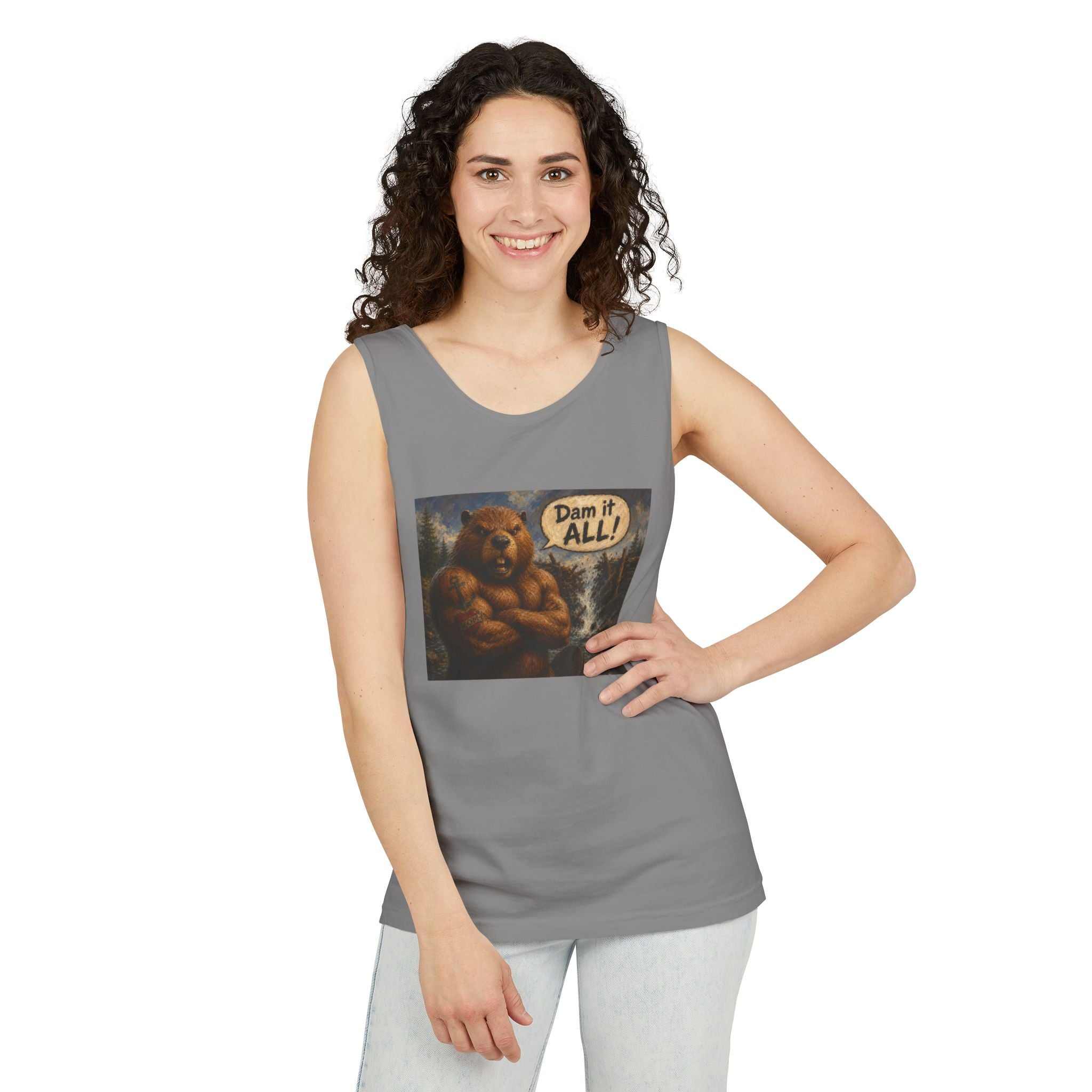 Big Beaver Graphic Tank Top — 'Dam It, All!' Vintage Wilderness Humor