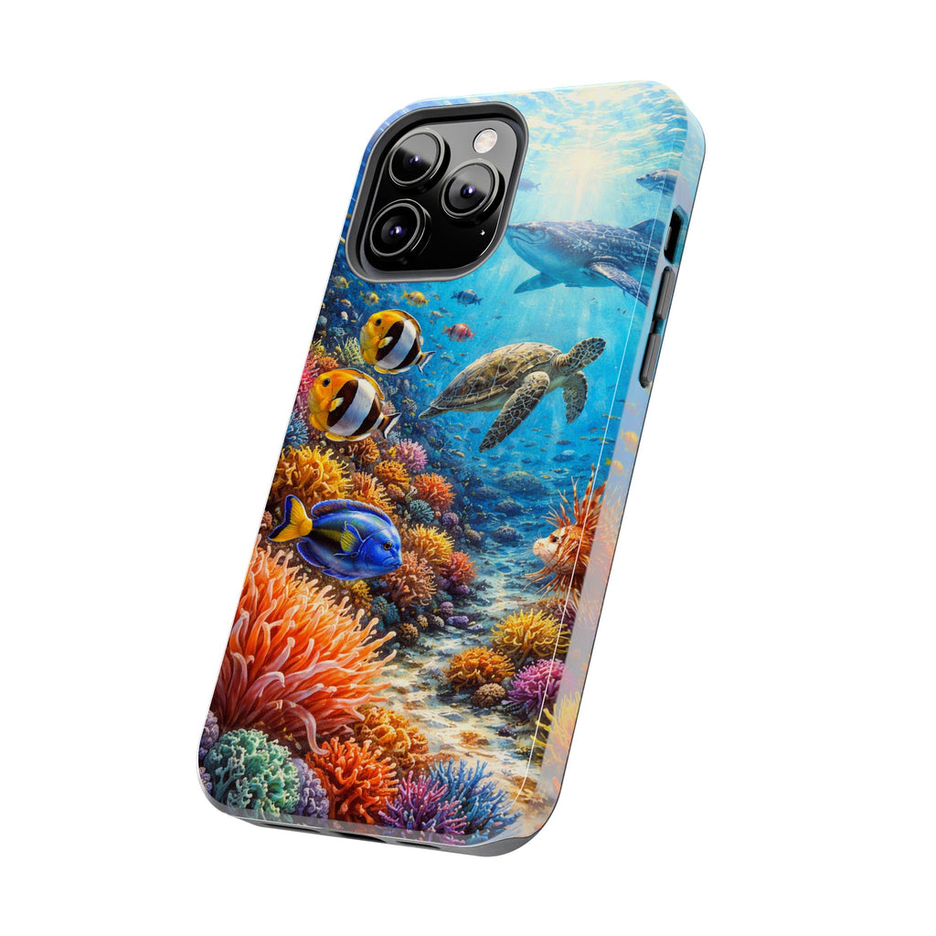 Ocean Reef Tough Phone Case — Colorful Sea Turtle & Tropical Fish Design