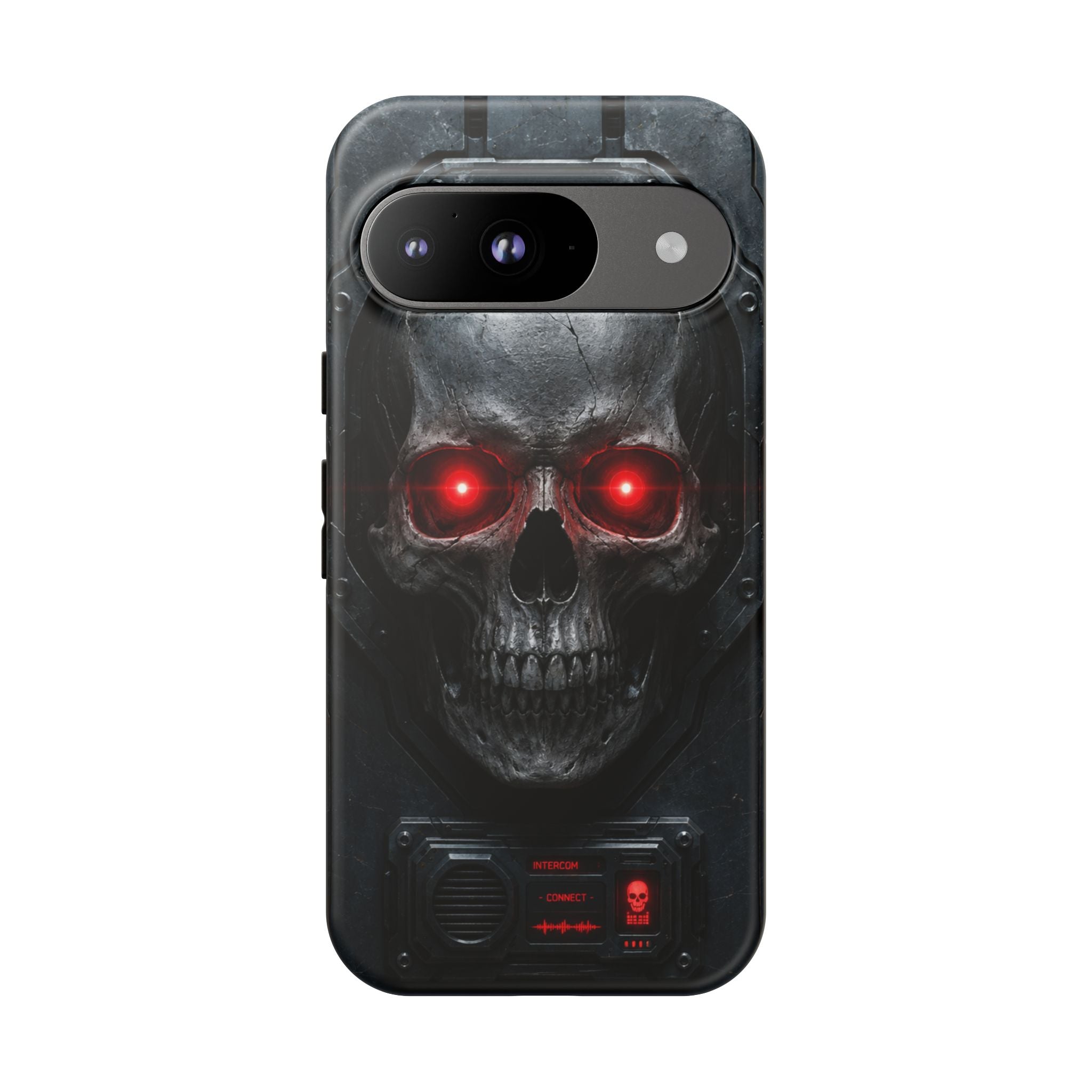 Skull Sentinel Phone Case — Red-Eyed Tactical Skull Protective Case