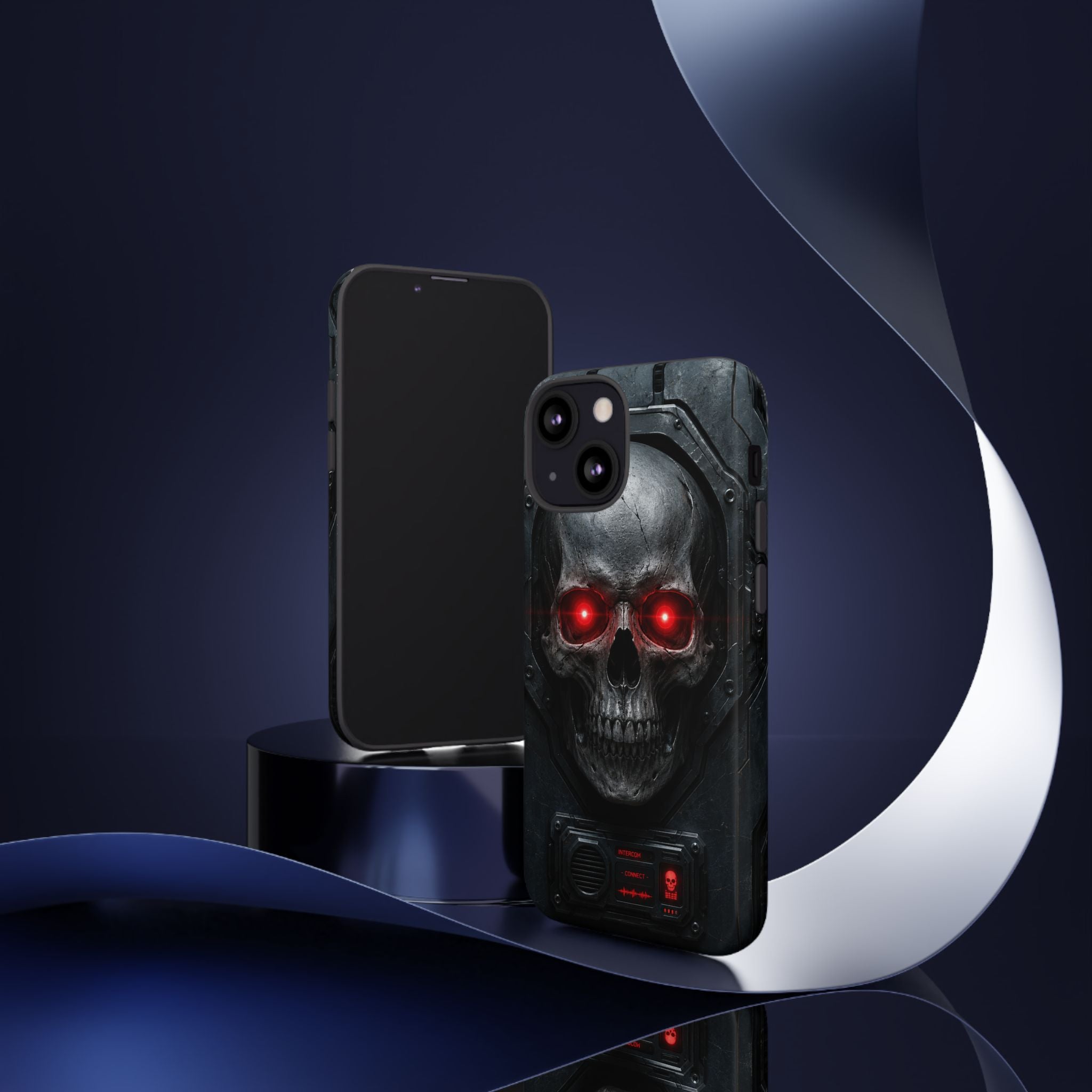 Skull Sentinel Phone Case — Red-Eyed Tactical Skull Protective Case
