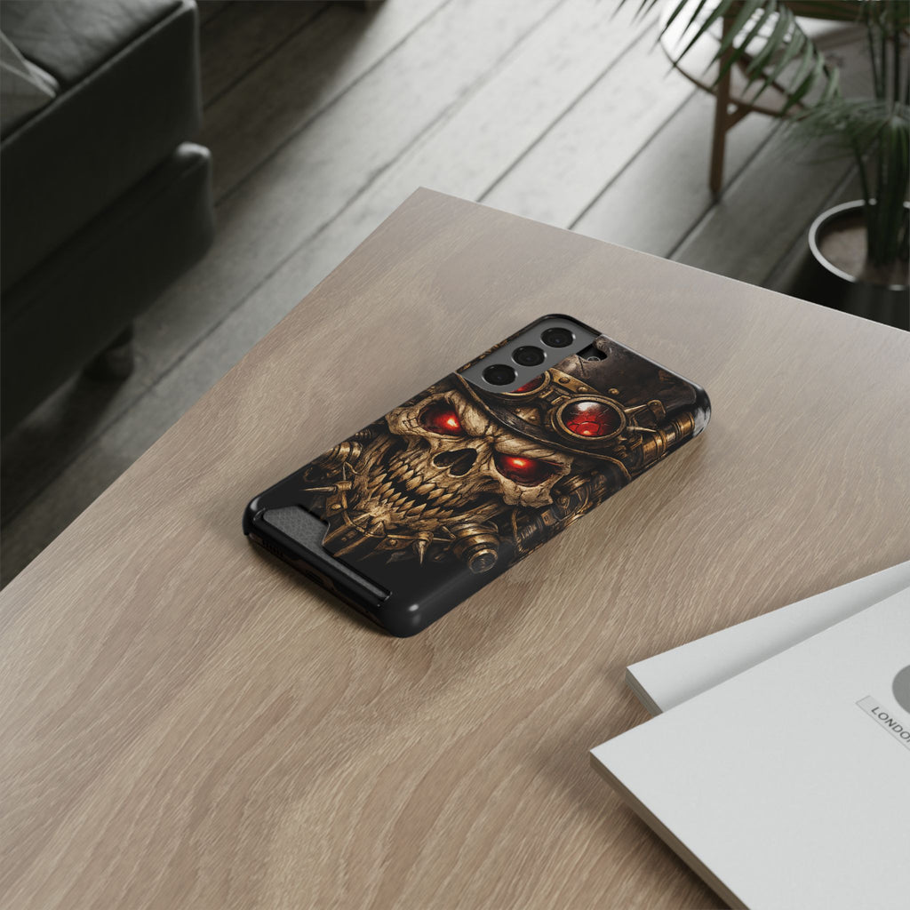 Skull Goggles Card Wallet Phone Case — Steampunk Red-Eye Armor
