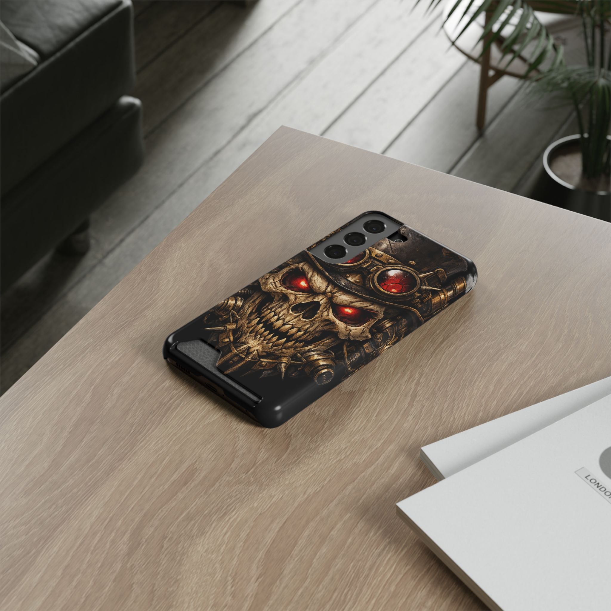 Skull Goggles Card Wallet Phone Case — Steampunk Red-Eye Armor