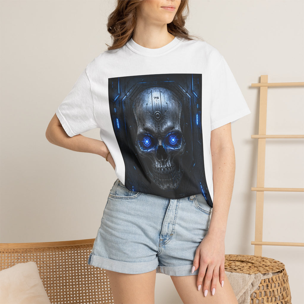 Blue Cyber Skull T-shirt | Futuristic Skull Graphic Tee