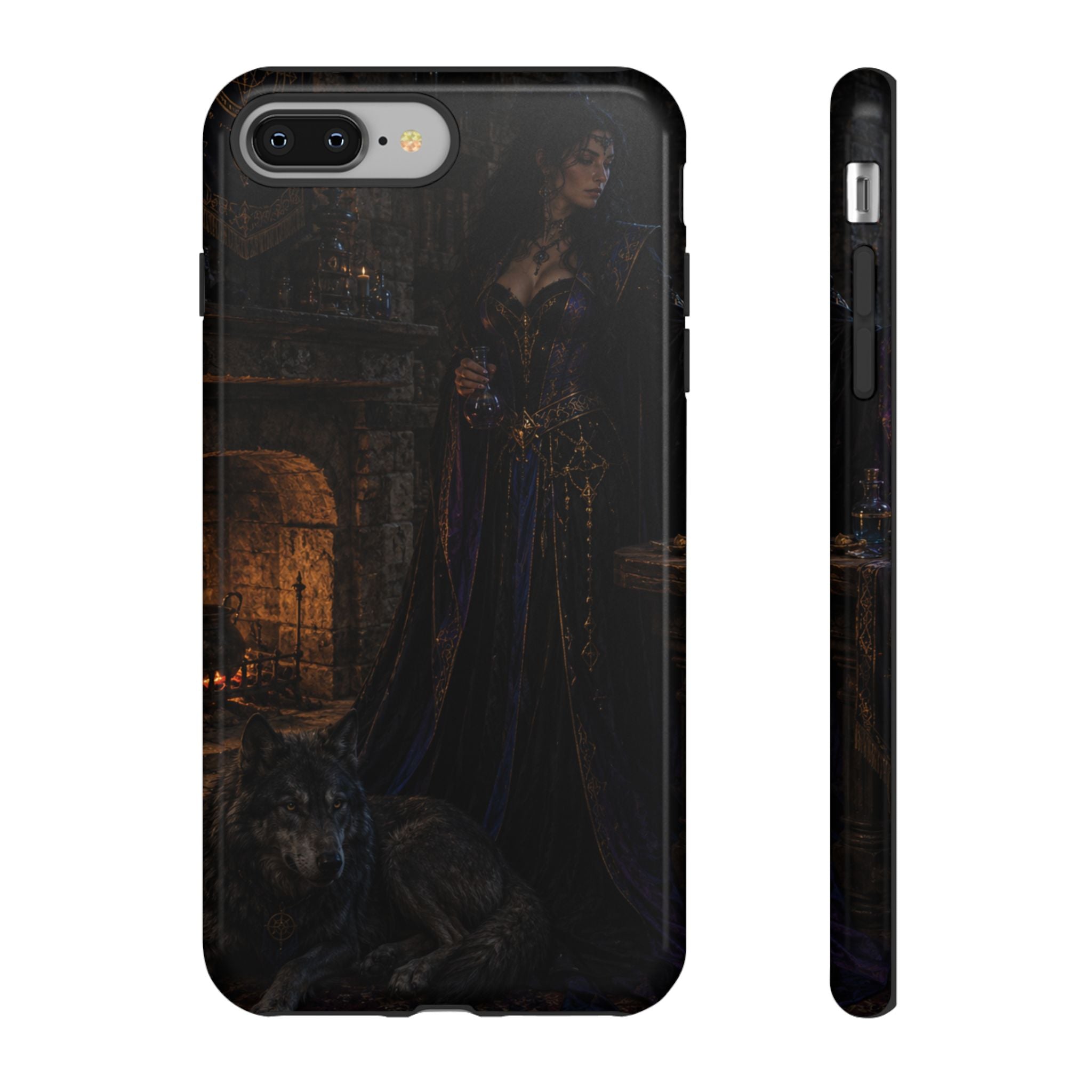 Gothic Witch Phone Case — Dark Fantasy Wolf & Fireplace Tough Case