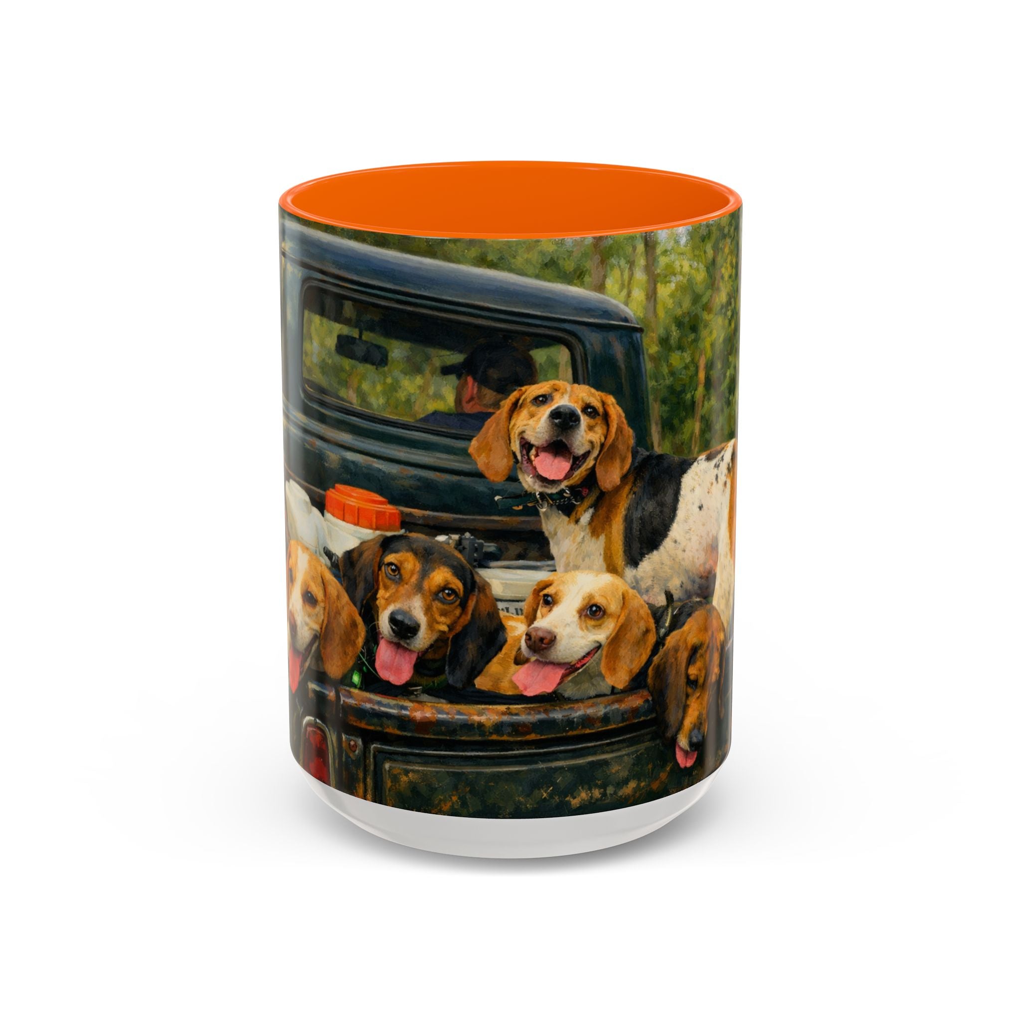 Suzu's Beagle Pack Coffee Mug — Dogs in Truck Accent Ceramic Mug (11/15oz)