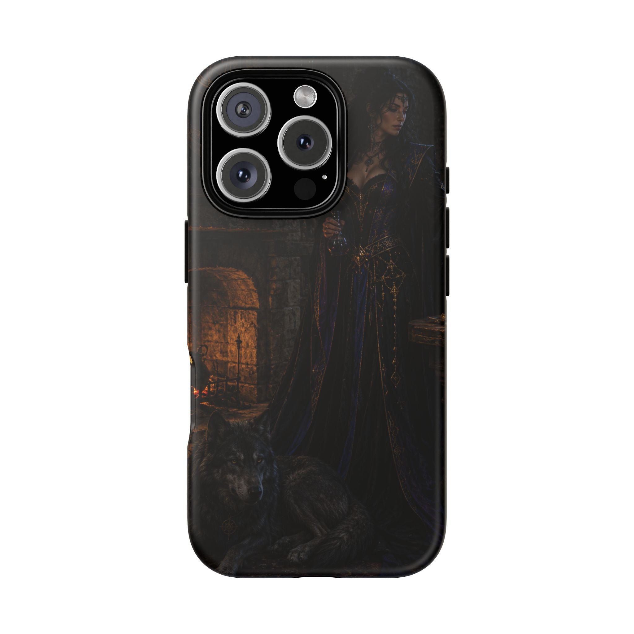 Gothic Witch Phone Case — Dark Fantasy Wolf & Fireplace Tough Case