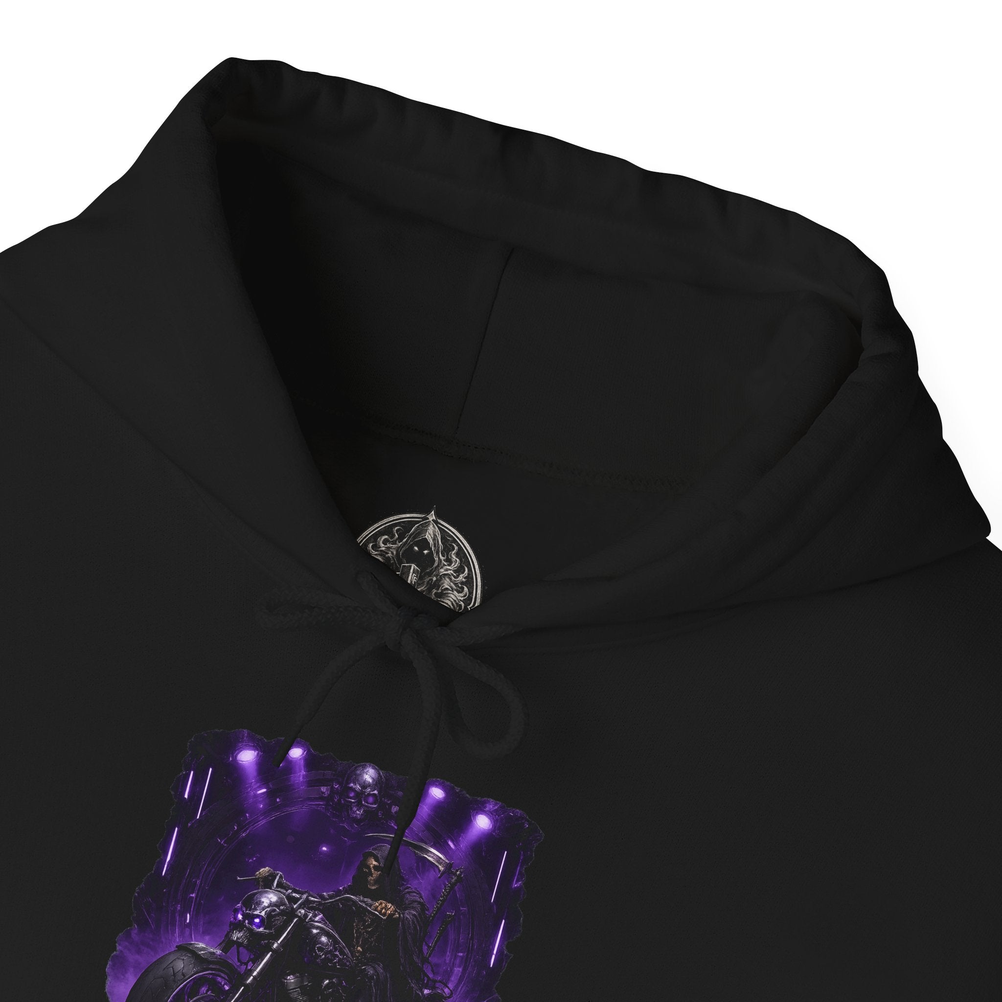 Premium Dark Rider Crew Hoodie — Purple Skull Motorcycle Biker Pullover