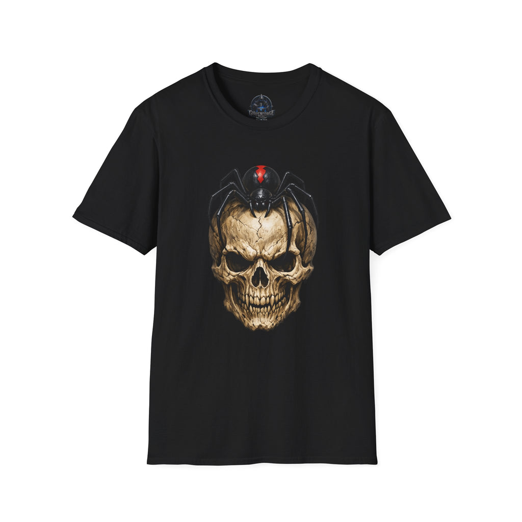 Skull with Black Widow Spider Graphic Gothic T-Shirt