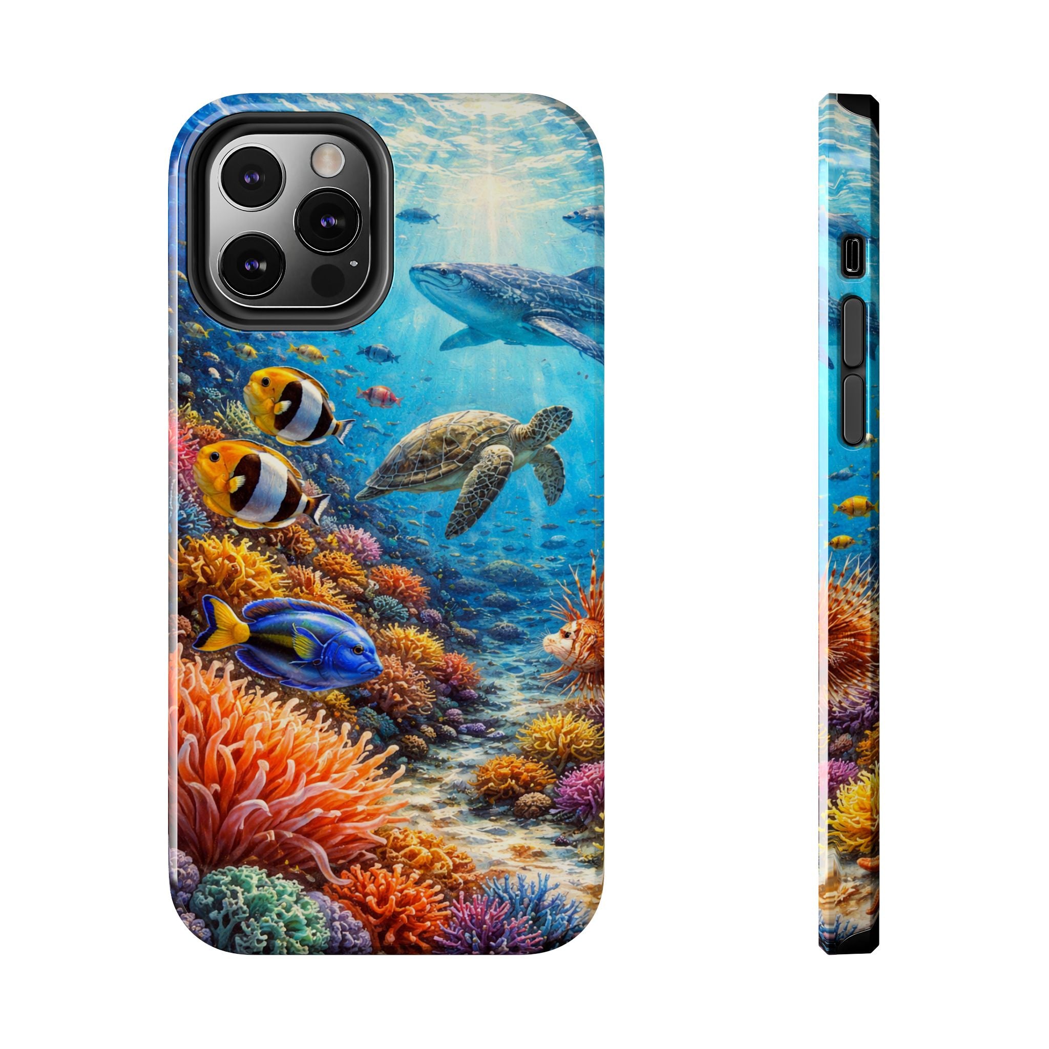 Ocean Reef Tough Phone Case — Colorful Sea Turtle & Tropical Fish Design
