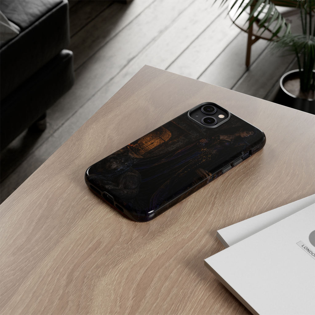 Gothic Witch Phone Case — Dark Fantasy Wolf & Fireplace Tough Case