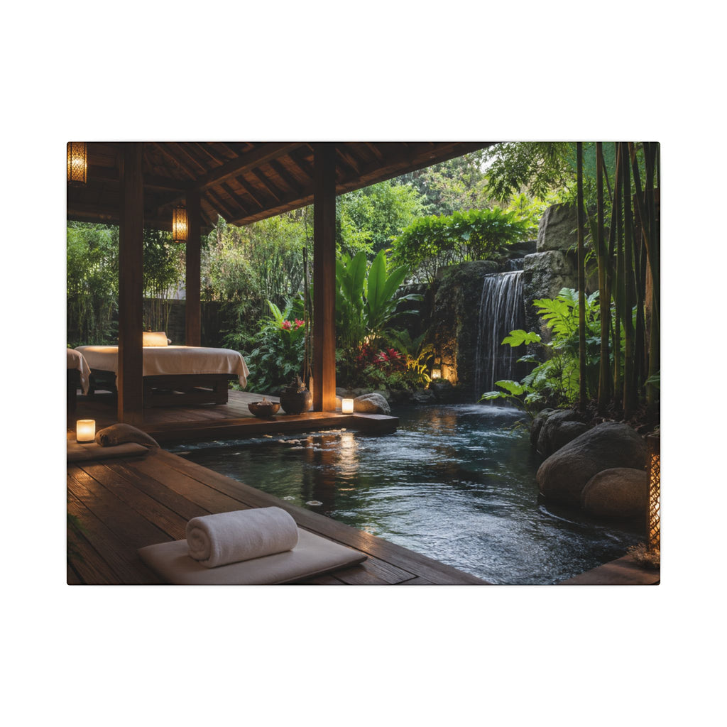 Spa Retreat Canvas Print — Tropical Waterfall Relaxation Wall Art