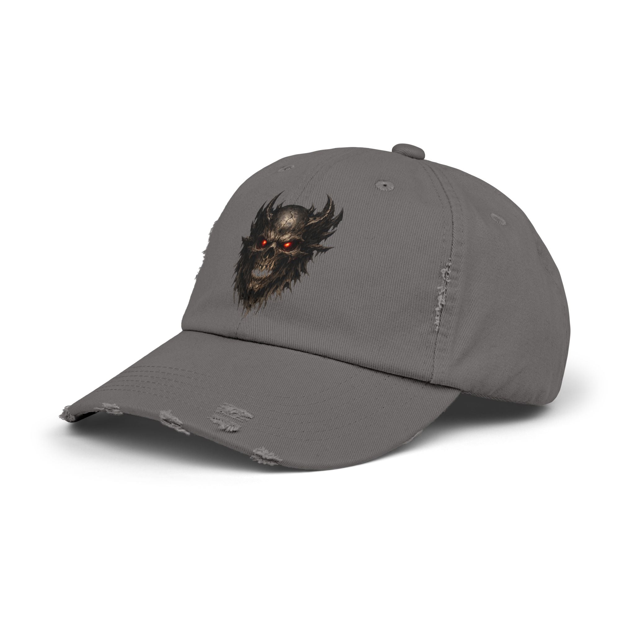 Distressed Skull Cap with Glowing Red Eyes — Gothic Demon Hat