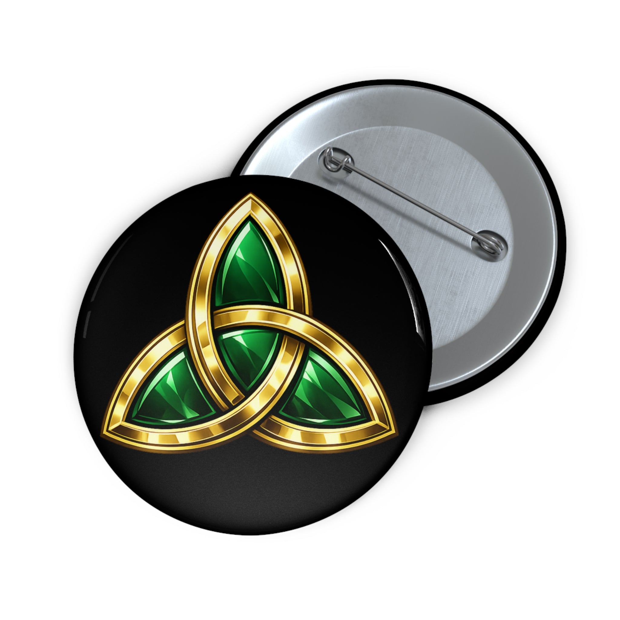 Celtic Trinity Knot Pin Button — Gold & Emerald Enamel Lapel Pin