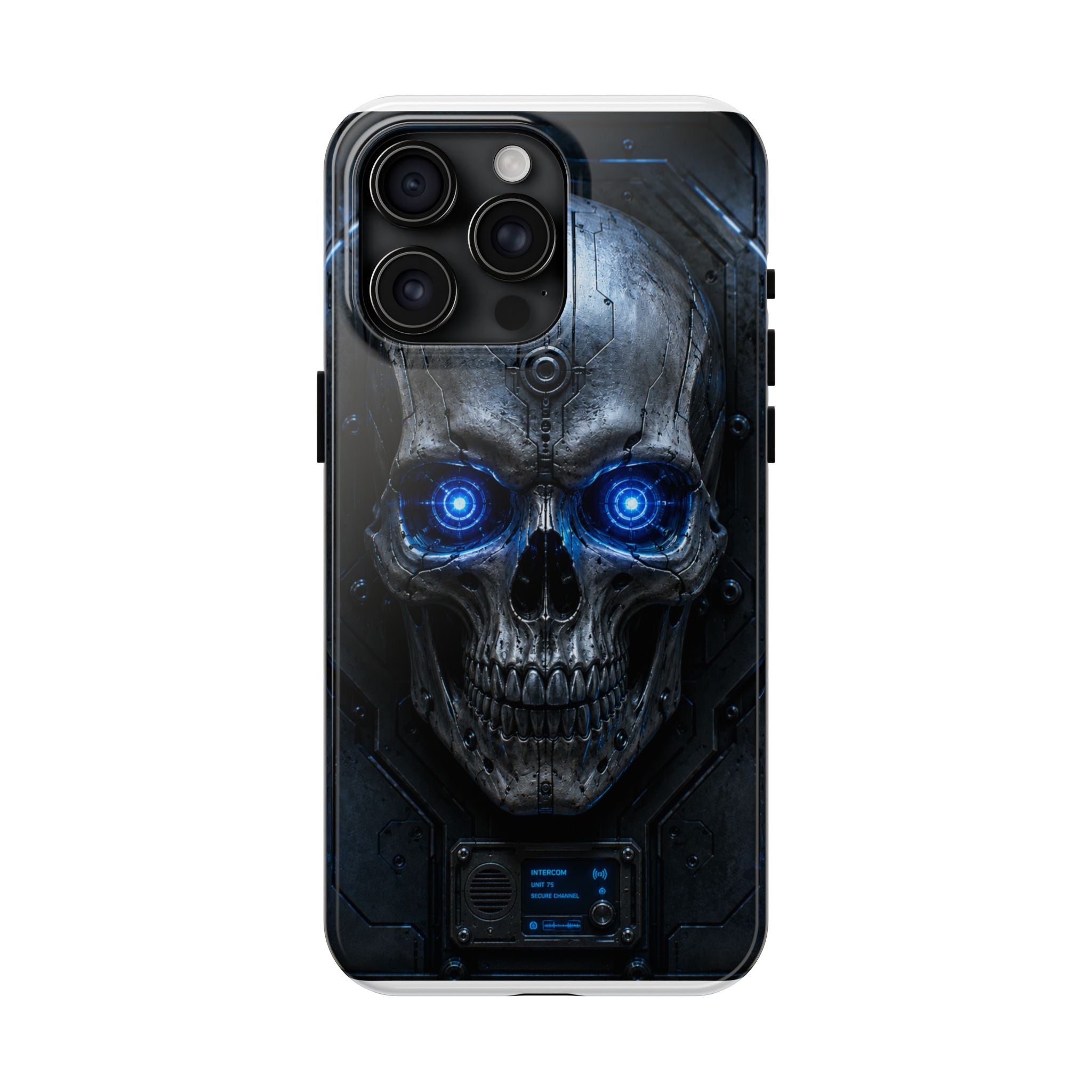 Cyber Skull Tough Phone Case — Blue LED Scary Robot Skull iPhone Case