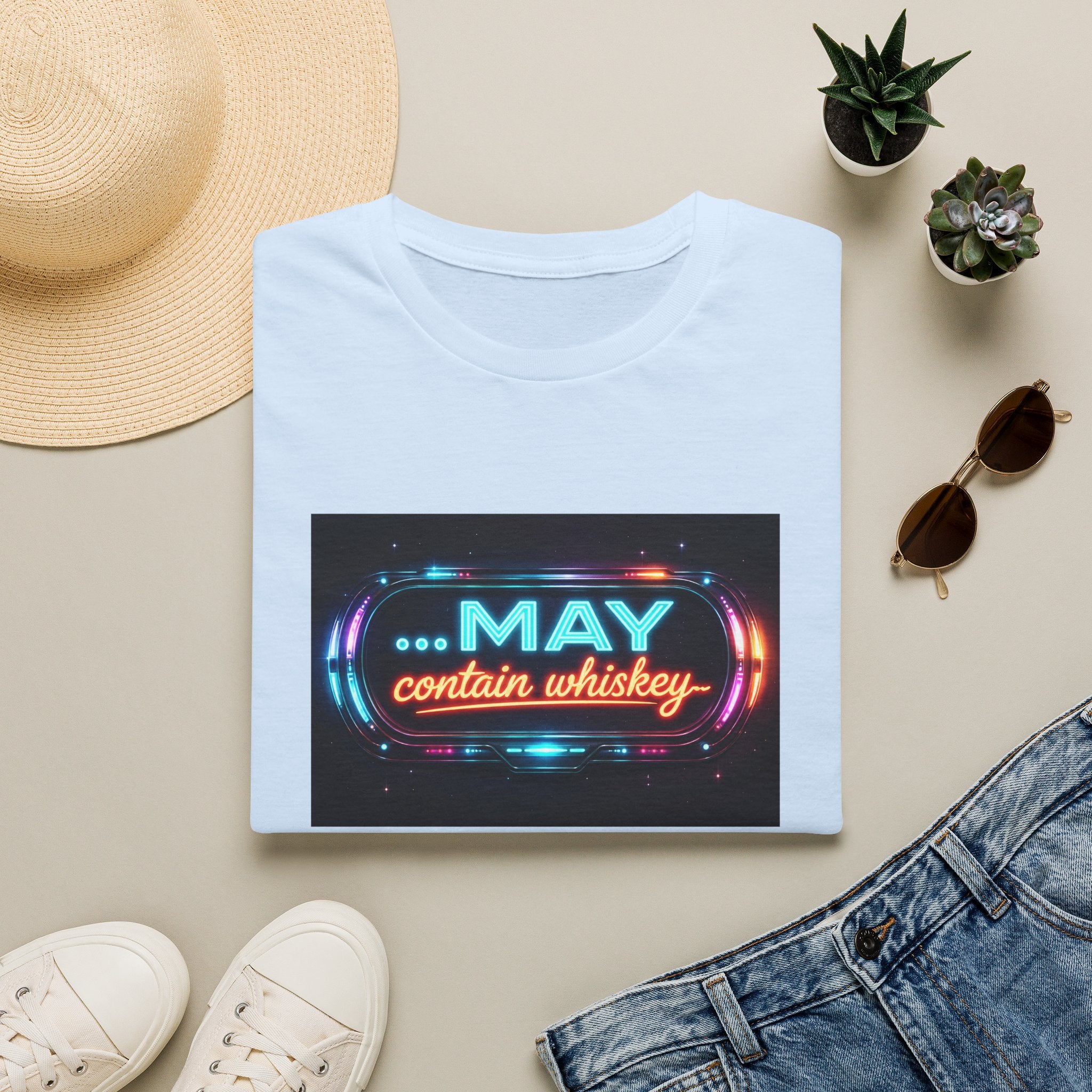 May Contain Whiskey T-Shirt – Funny Neon Retro Graphic Tee for Whiskey Lovers