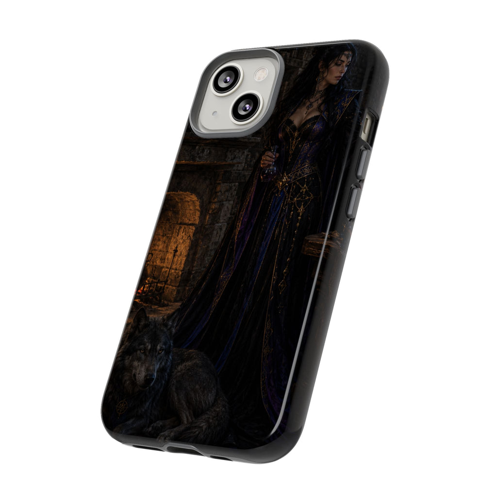 Gothic Witch Phone Case — Dark Fantasy Wolf & Fireplace Tough Case