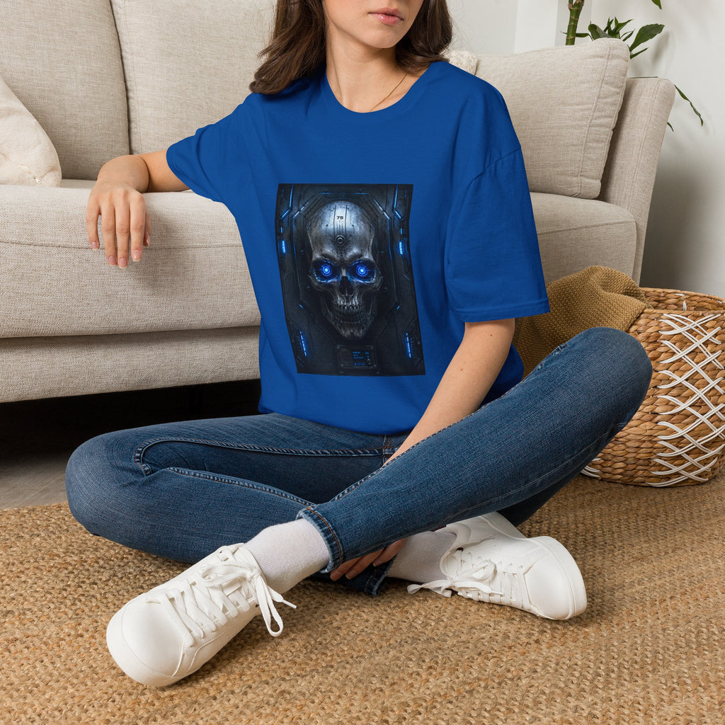 Skull Cyberpunk T-Shirt — Blue Glowing Skull Sci‑Fi Graphic Tee