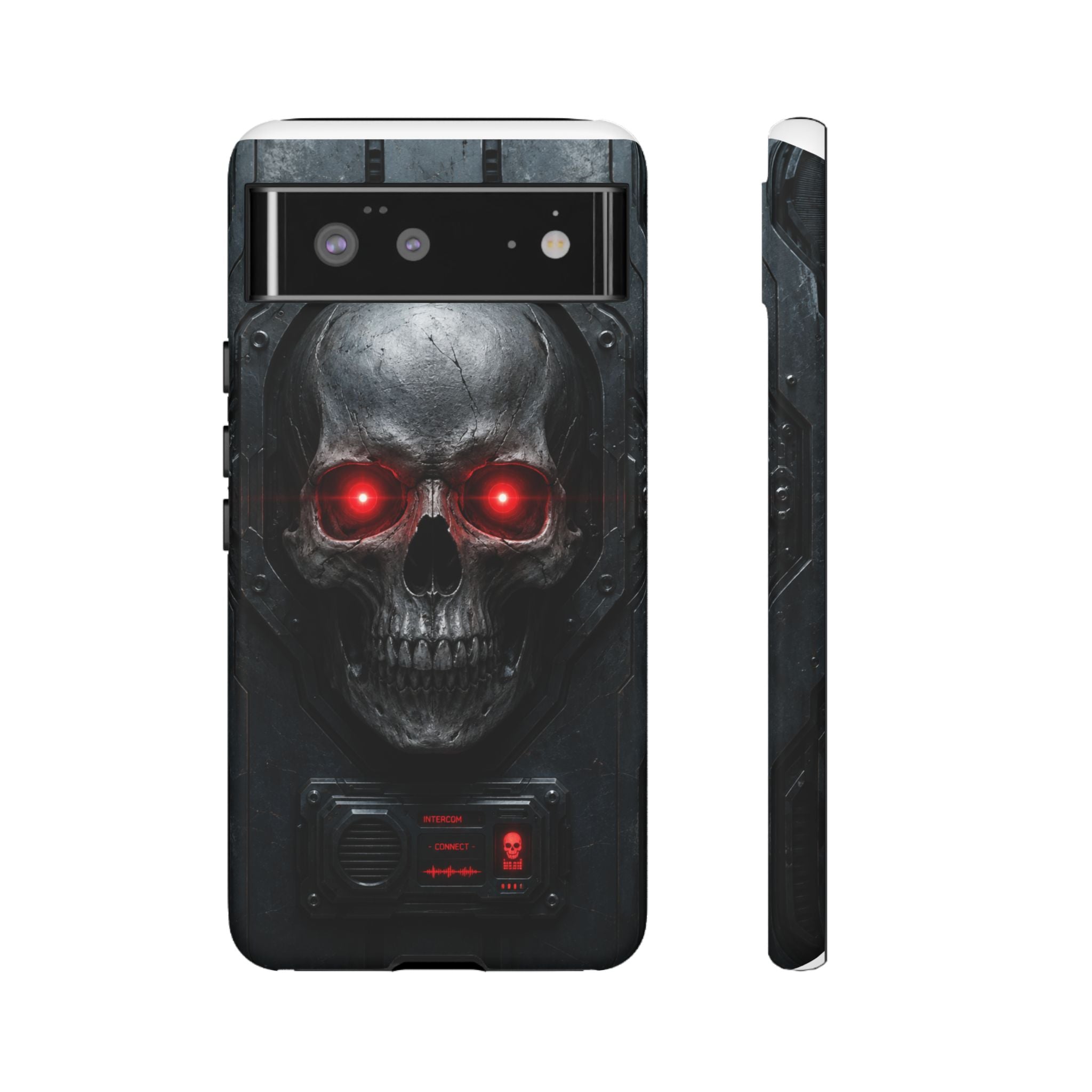 Skull Sentinel Phone Case — Red-Eyed Tactical Skull Protective Case