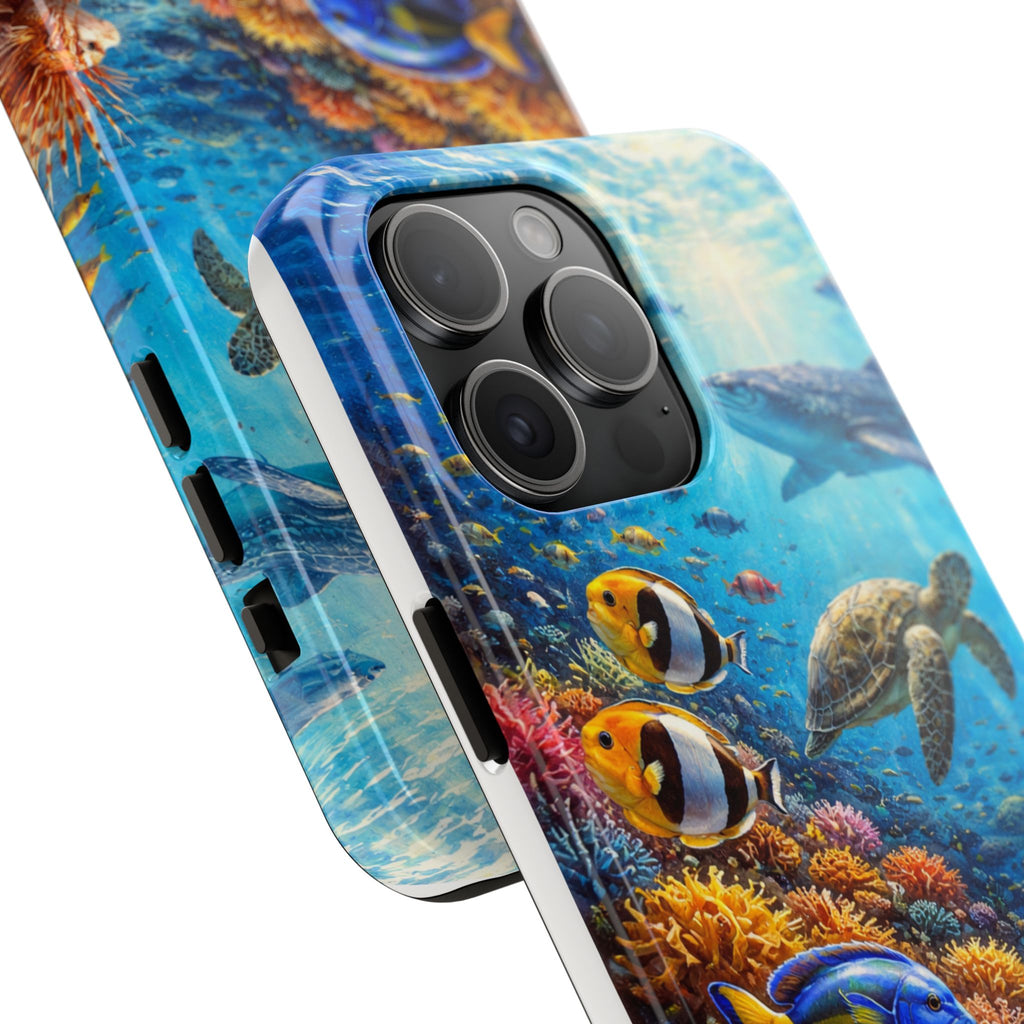 Ocean Reef Tough Phone Case — Colorful Sea Turtle & Tropical Fish Design