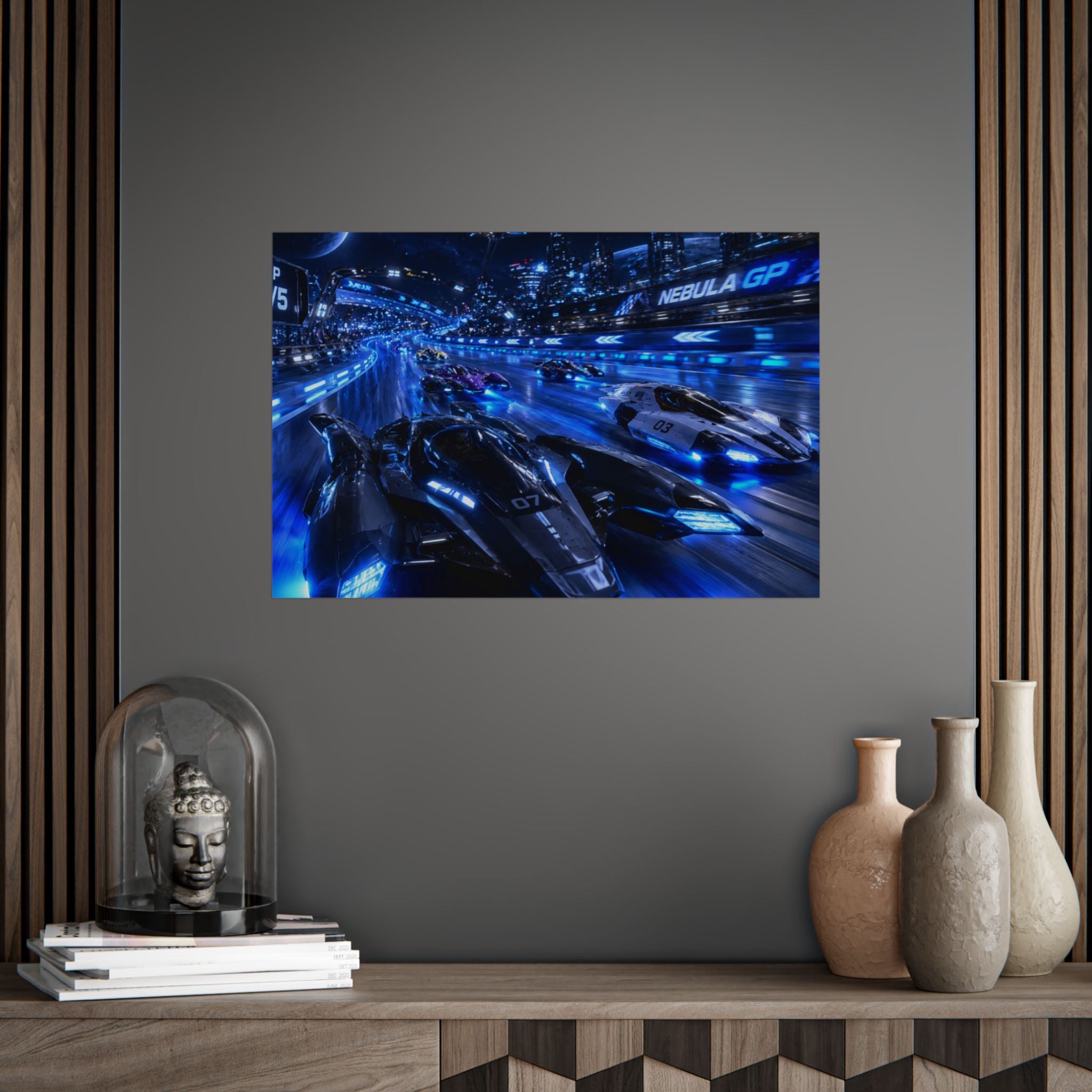 Futuristic Racing Poster — Nebula GP High-Speed Sci‑Fi Print