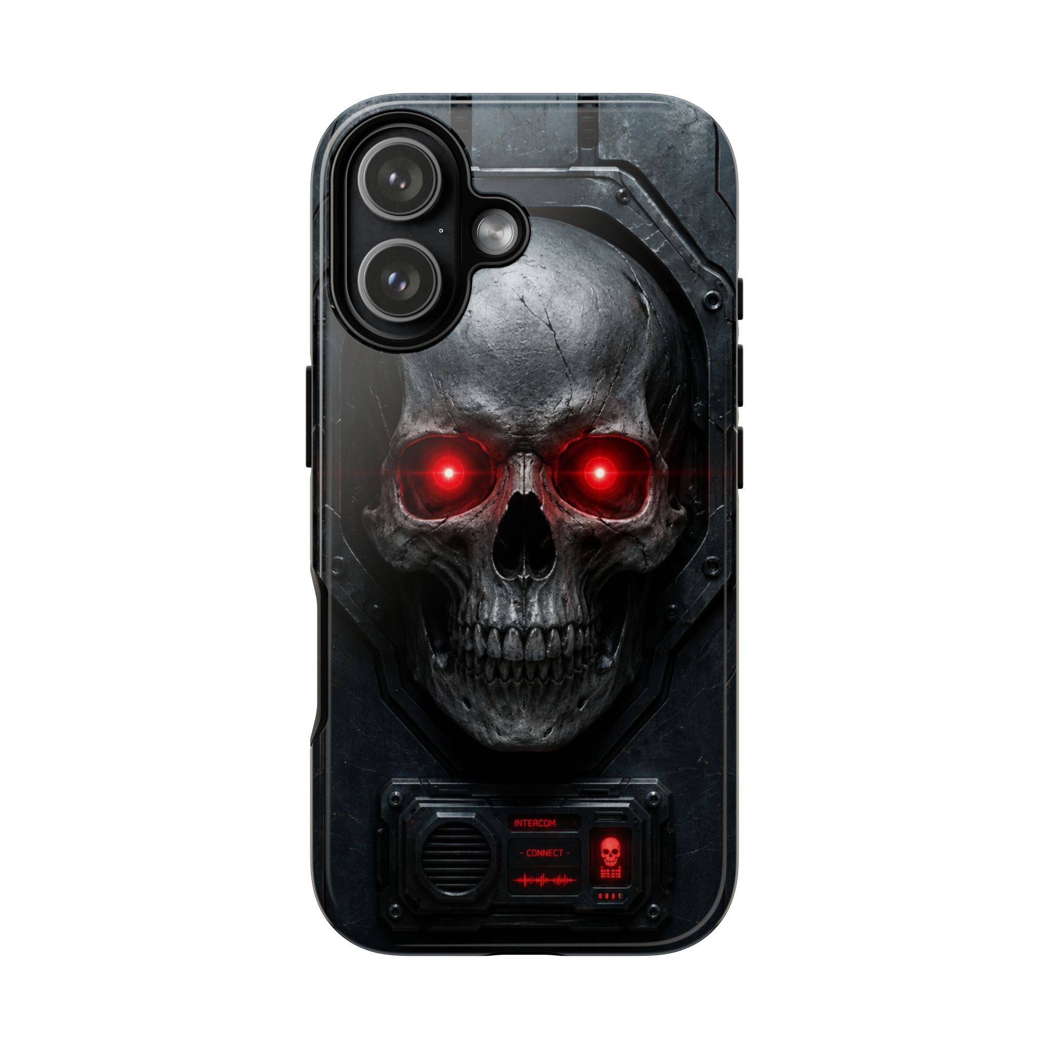 Skull Sentinel Phone Case — Red-Eyed Tactical Skull Protective Case