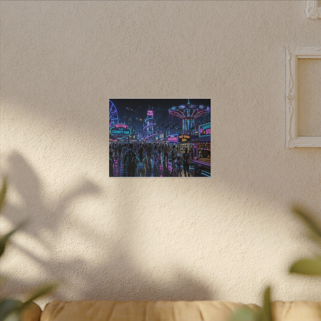 Neon County Fair Canvas Wall Art — Stretched Matte Carnival Nightscape