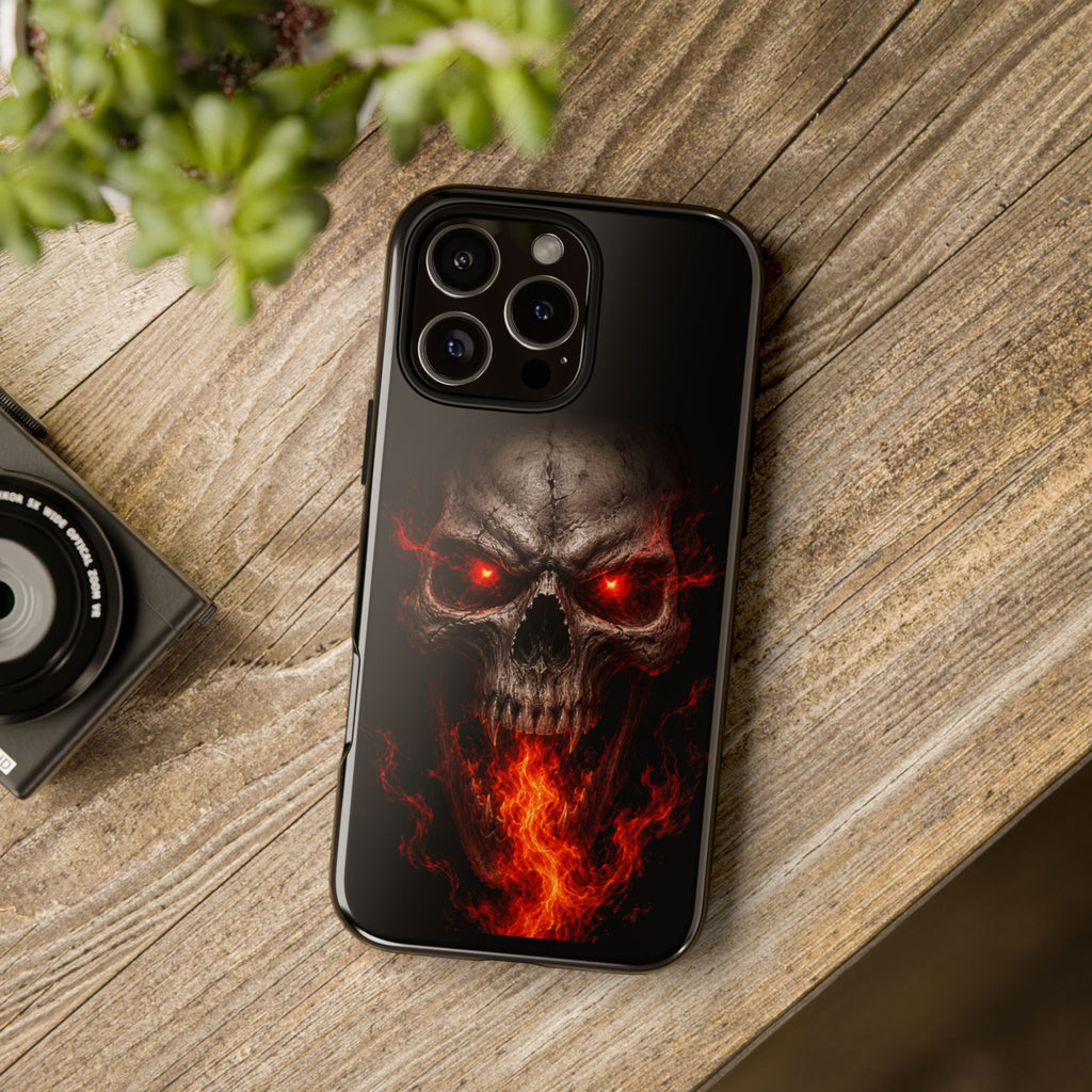 Flaming Skull Tough Case — Heavy-Duty Phone Case with Red-Eye Skull Design