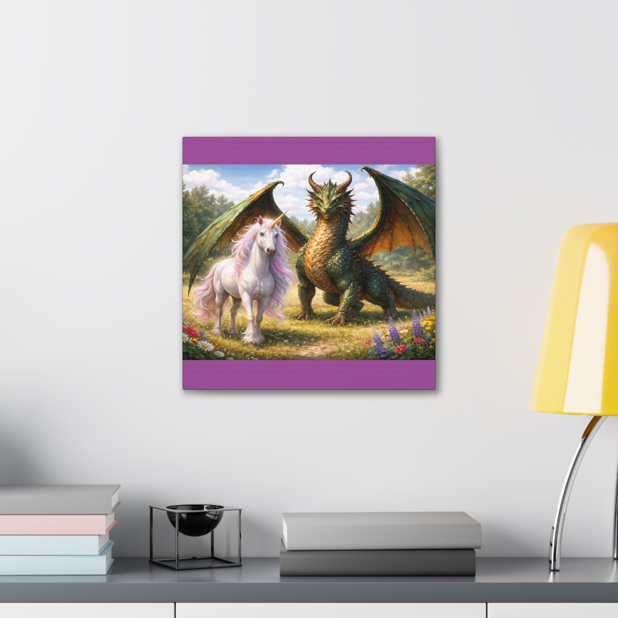 Dragon and Unicorn Canvas Wall Art — Fantasy Creature Print for Nursery, Kids’ Room & Fantasy Decor