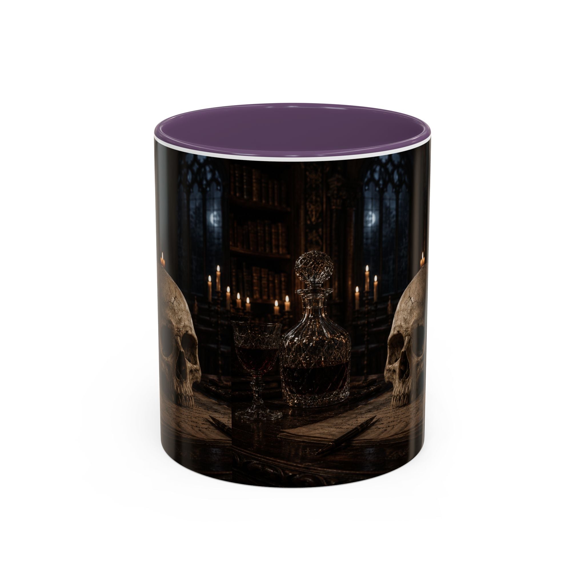 Gothic Skull Coffee Mug — Candlelit Occult Library Accent Mug (11/15oz)