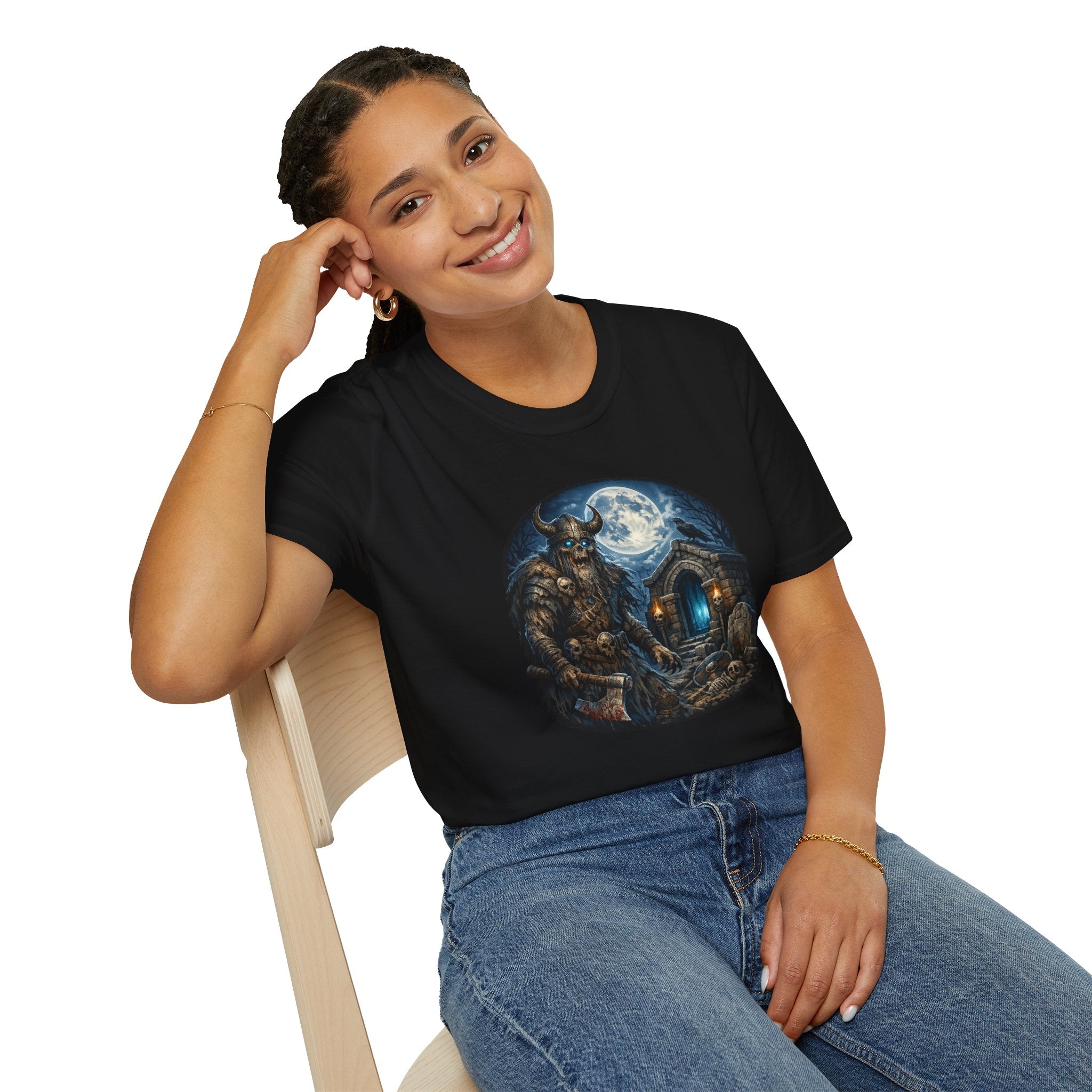 Viking Moon T-Shirt — Norse Warrior Graveyard Design
