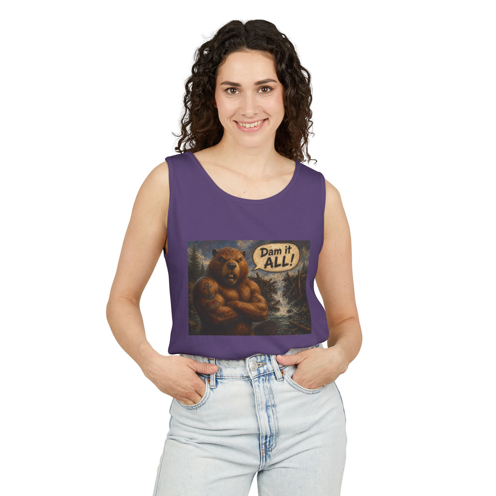 Big Beaver Graphic Tank Top — 'Dam It, All!' Vintage Wilderness Humor